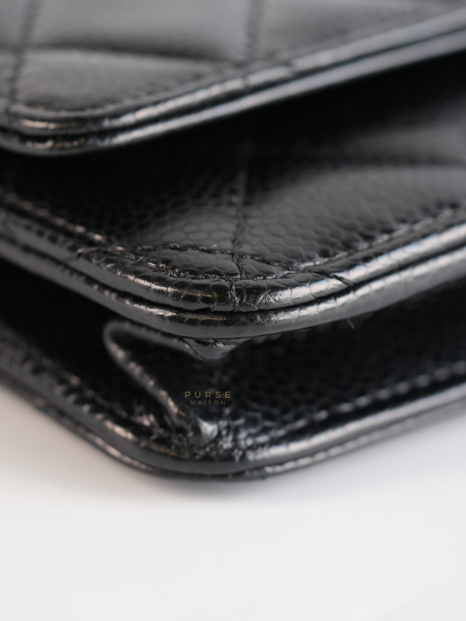 Wallet on Chain(WOC) in Black Caviar Leather with Gold Hardware(Series 28) | Purse Maison Luxury Bags Shop