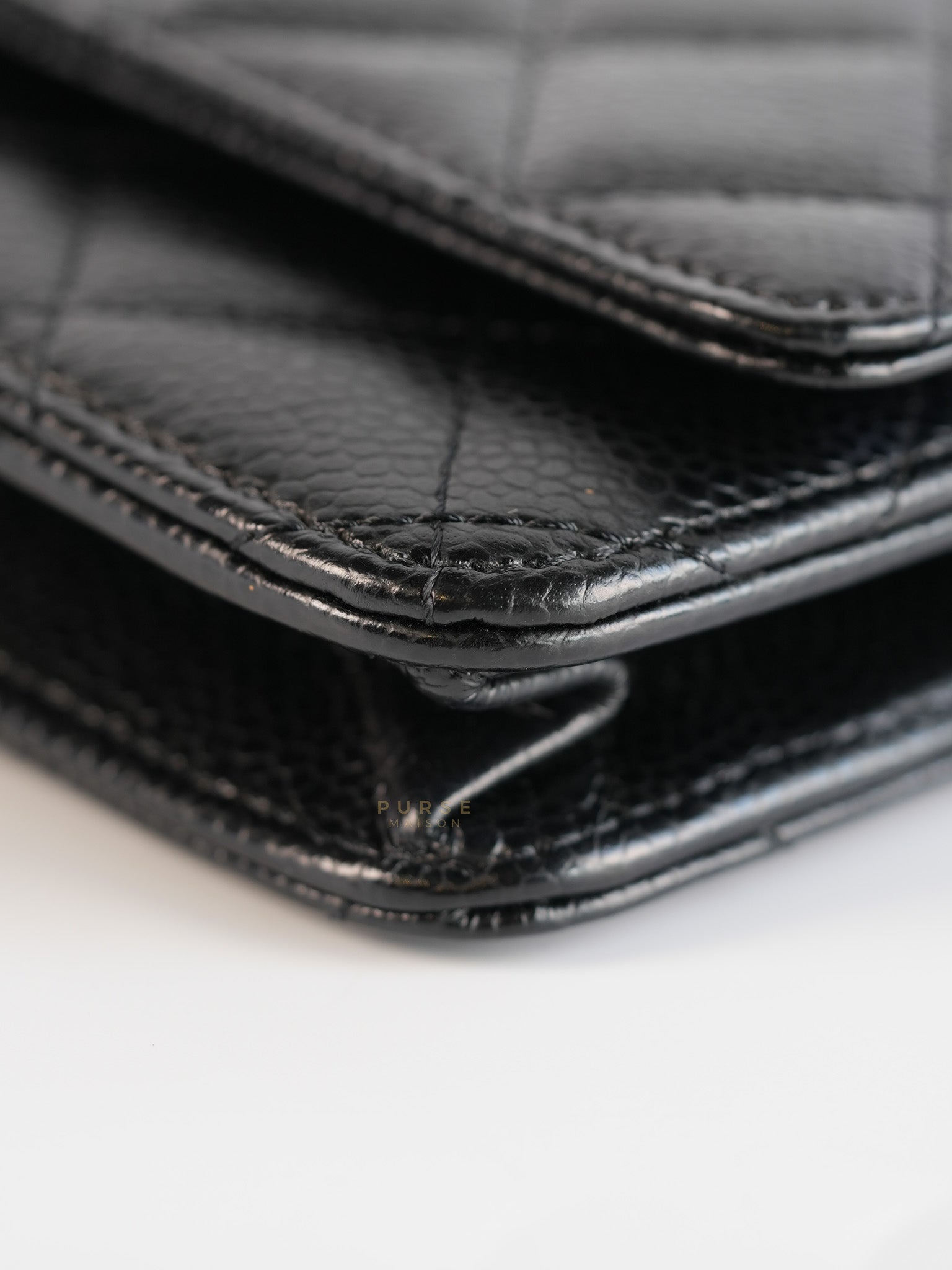 Wallet on Chain(WOC) in Black Caviar Leather with Gold Hardware(Series 28) | Purse Maison Luxury Bags Shop