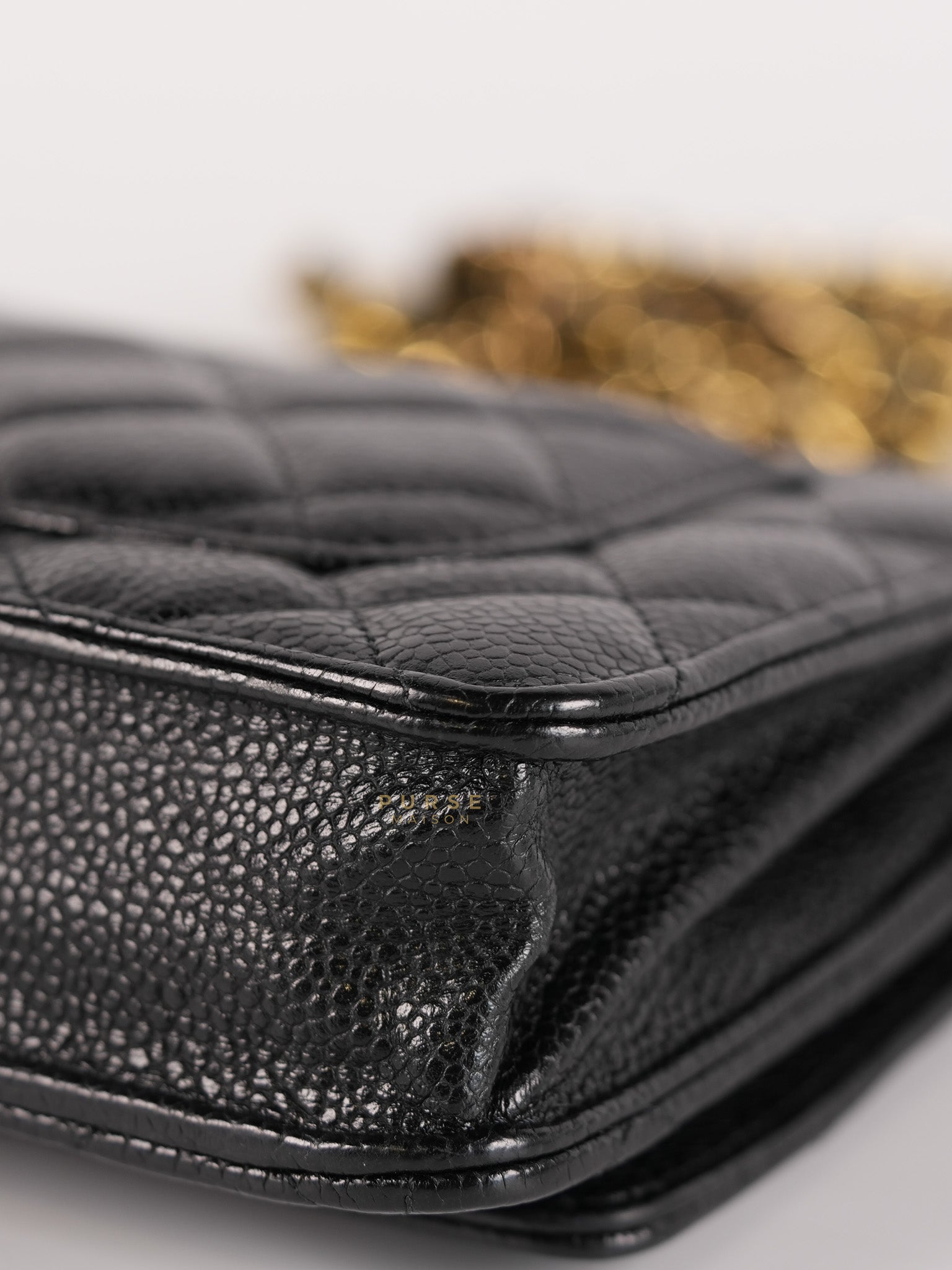 Wallet on Chain(WOC) in Black Quilted Caviar Leather & Gold Hardware Microchip(2022) | Purse Maison Luxury Bags Shop