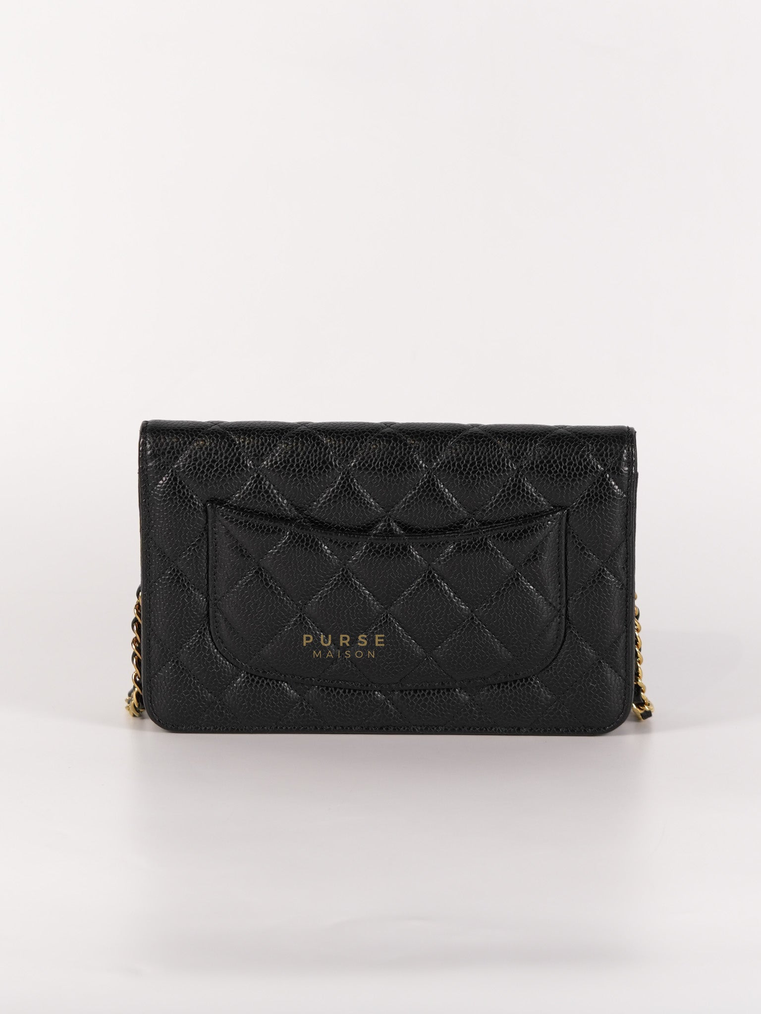 Wallet on Chain(WOC) in Black Quilted Caviar Leather & Gold Hardware Microchip(2022) | Purse Maison Luxury Bags Shop
