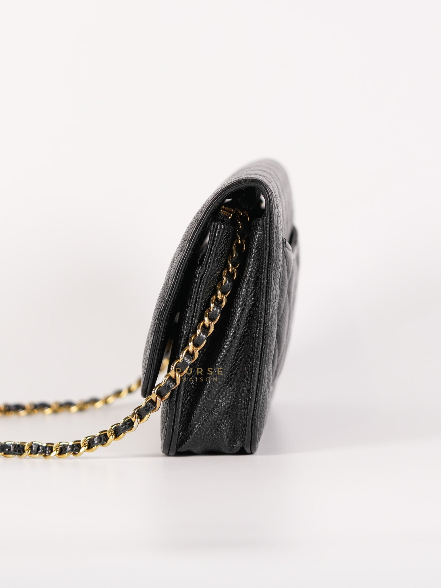 Wallet on Chain(WOC) in Black Quilted Caviar Leather & Gold Hardware Microchip(2022) | Purse Maison Luxury Bags Shop