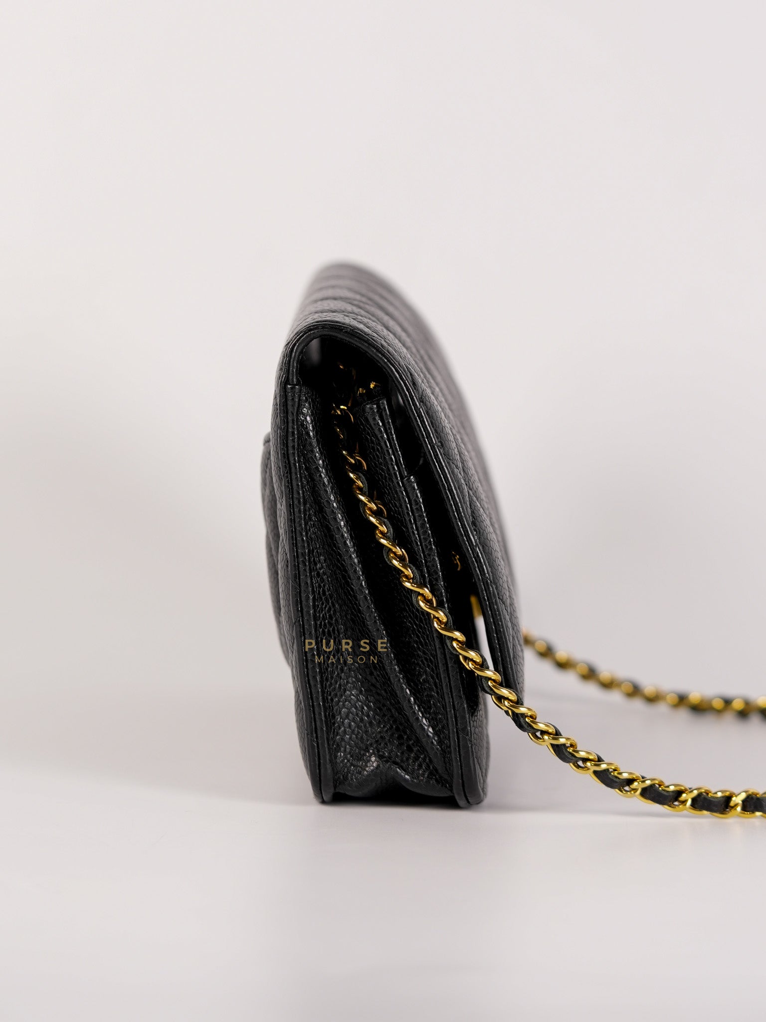 Wallet on Chain(WOC) in Black Quilted Caviar Leather & Gold Hardware Microchip(2022) | Purse Maison Luxury Bags Shop