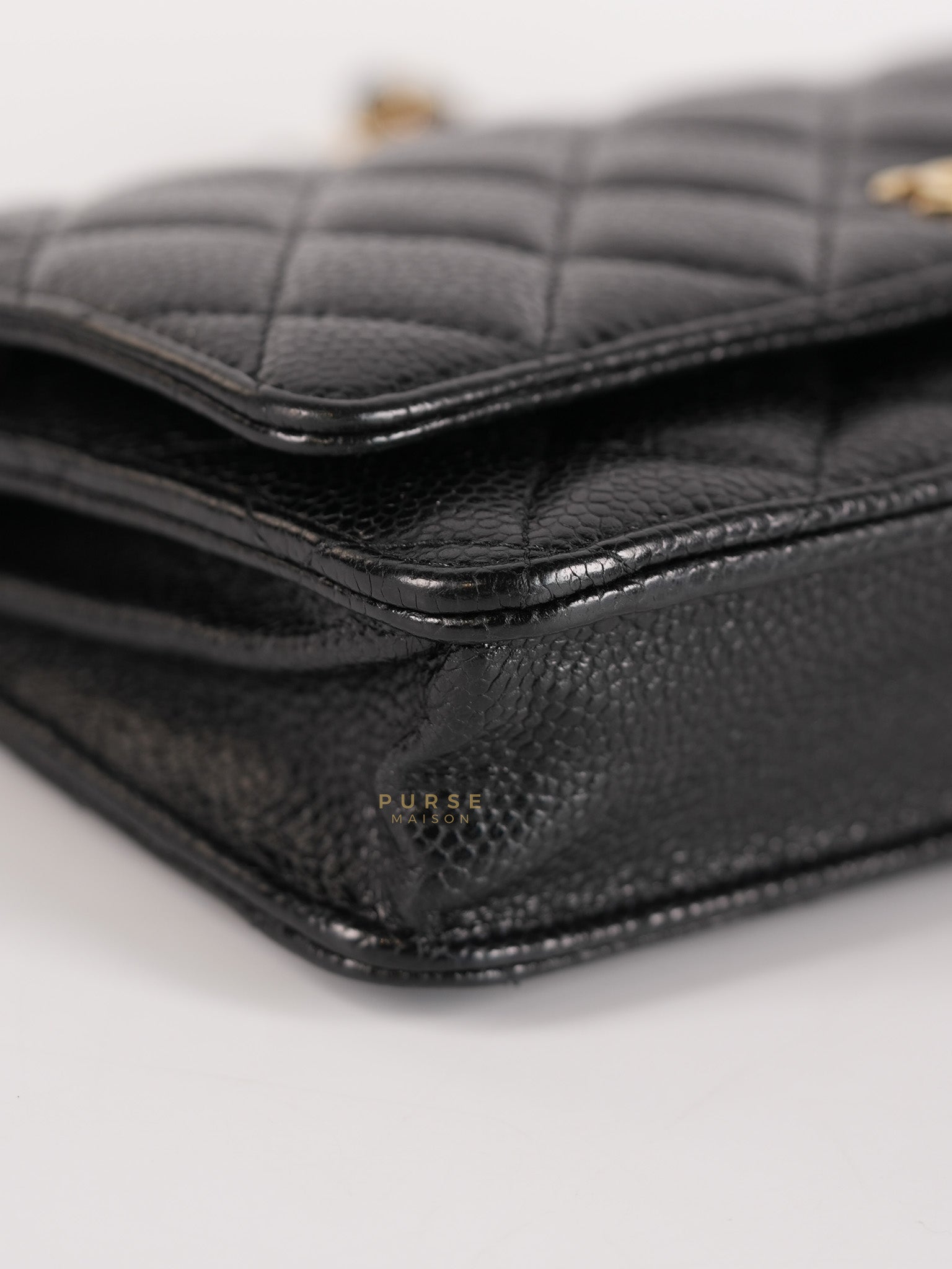 Wallet on Chain(WOC) in Black Quilted Caviar Leather & Gold Hardware Microchip(2022) | Purse Maison Luxury Bags Shop