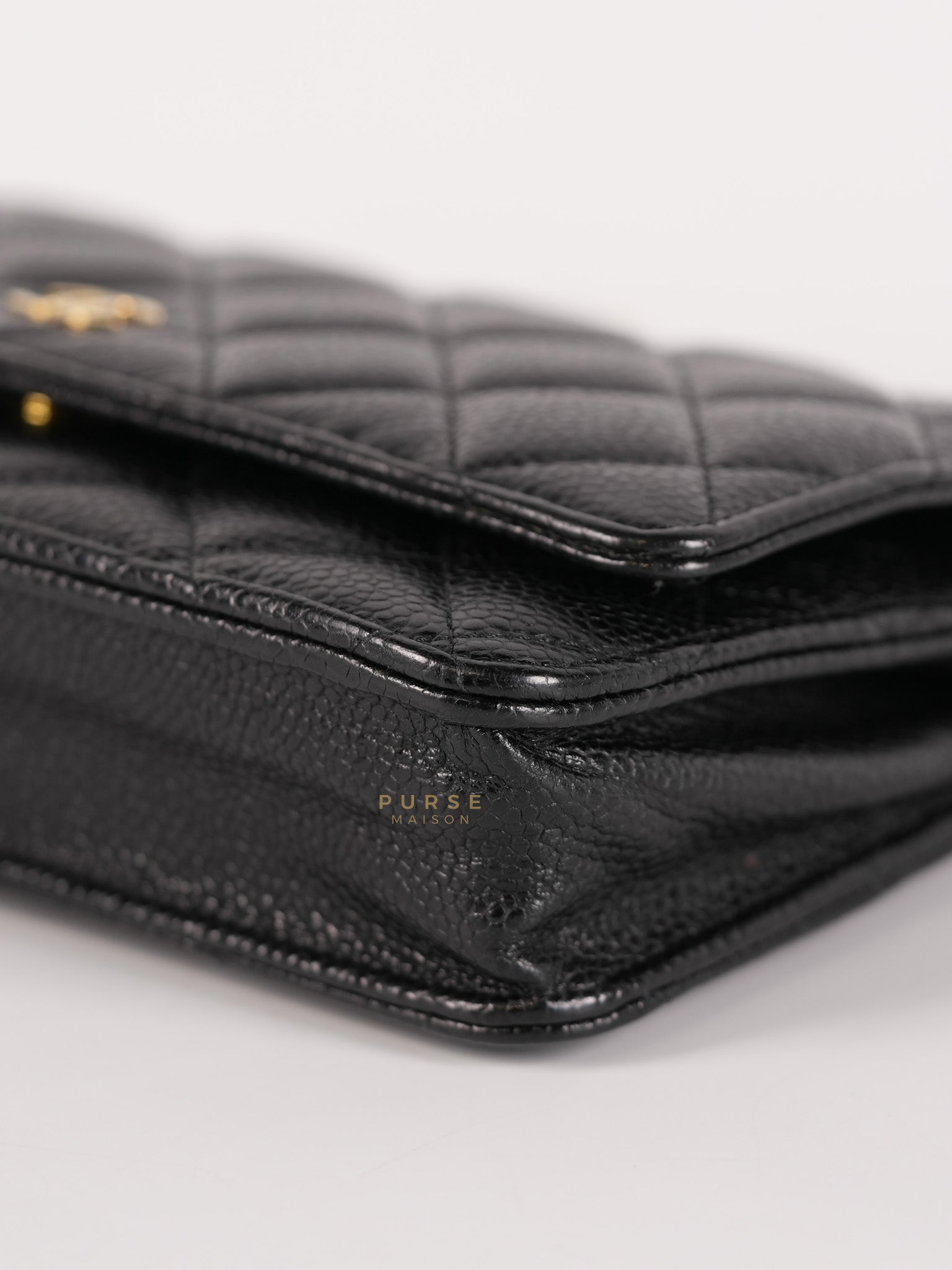 Wallet on Chain(WOC) in Black Quilted Caviar Leather & Gold Hardware Microchip(2022) | Purse Maison Luxury Bags Shop