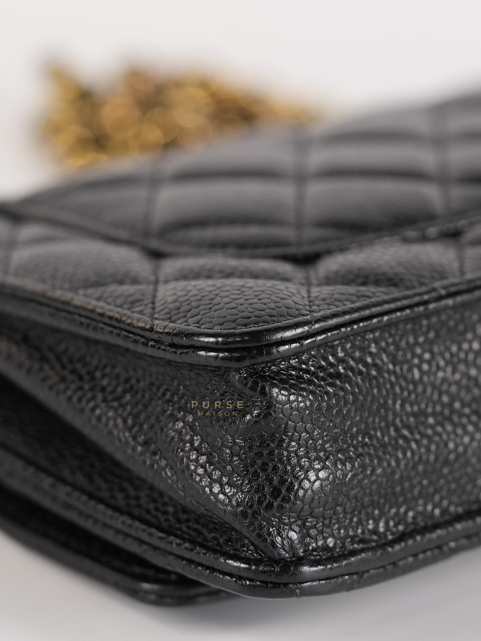 Wallet on Chain(WOC) in Black Quilted Caviar Leather & Gold Hardware Microchip(2022) | Purse Maison Luxury Bags Shop