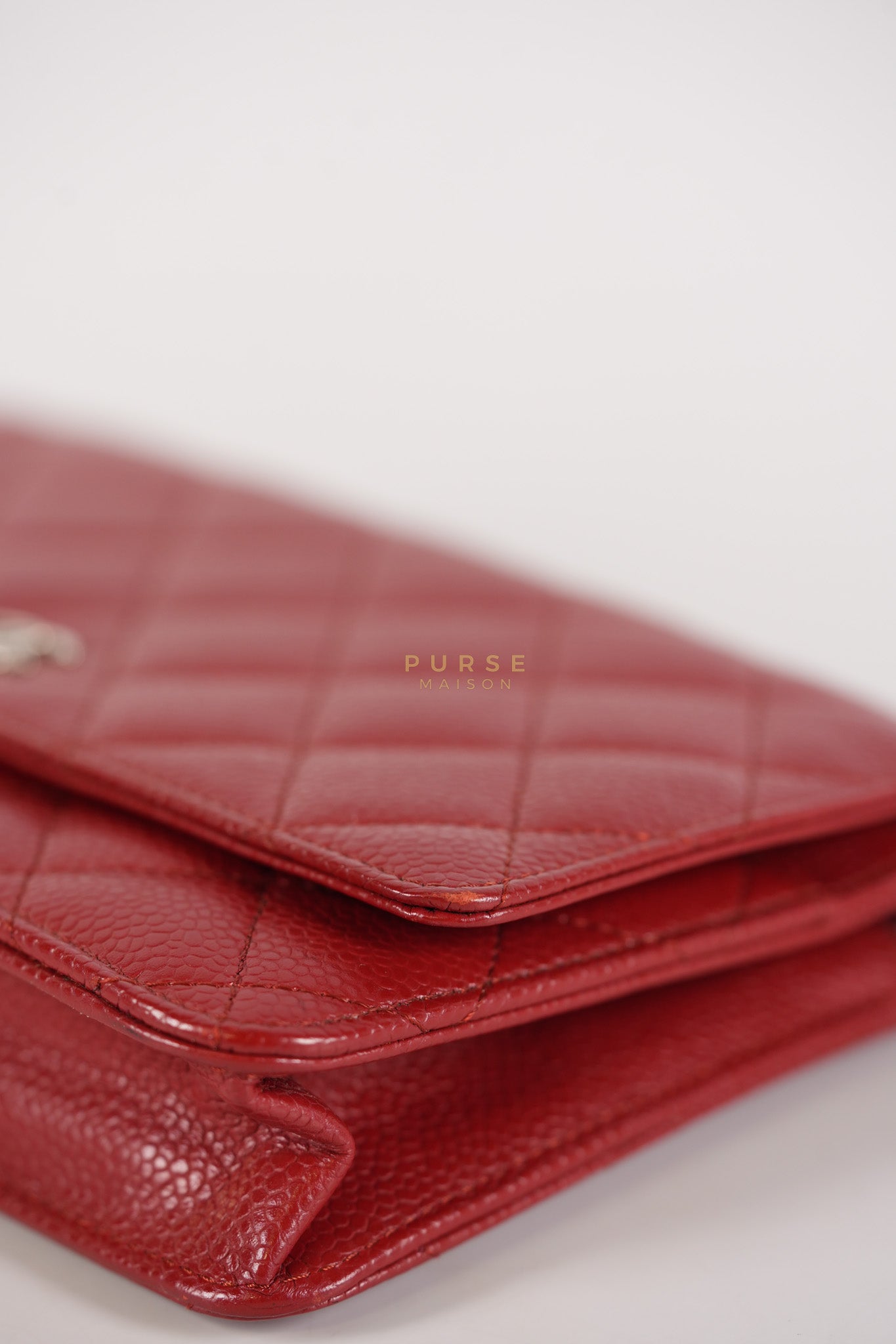 Wallet on Chain(WOC) in Red Caviar Leather Silver Hardware (Series 21) | Purse Maison Luxury Bags Shop