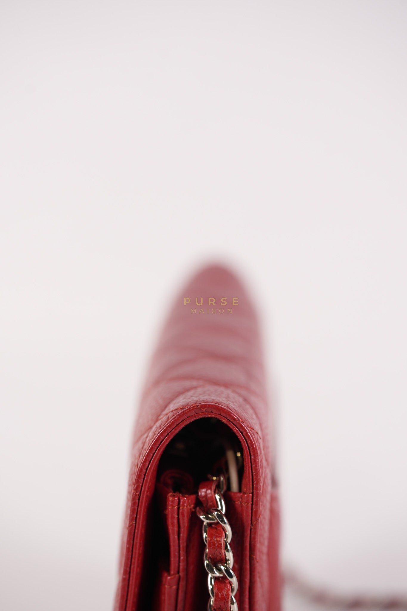 Wallet on Chain(WOC) in Red Caviar Leather Silver Hardware (Series 21) | Purse Maison Luxury Bags Shop