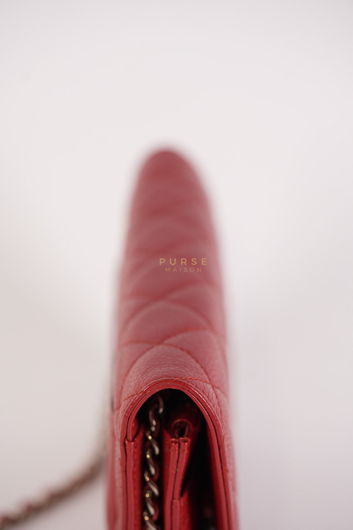 Wallet on Chain(WOC) in Red Caviar Leather Silver Hardware (Series 21) | Purse Maison Luxury Bags Shop