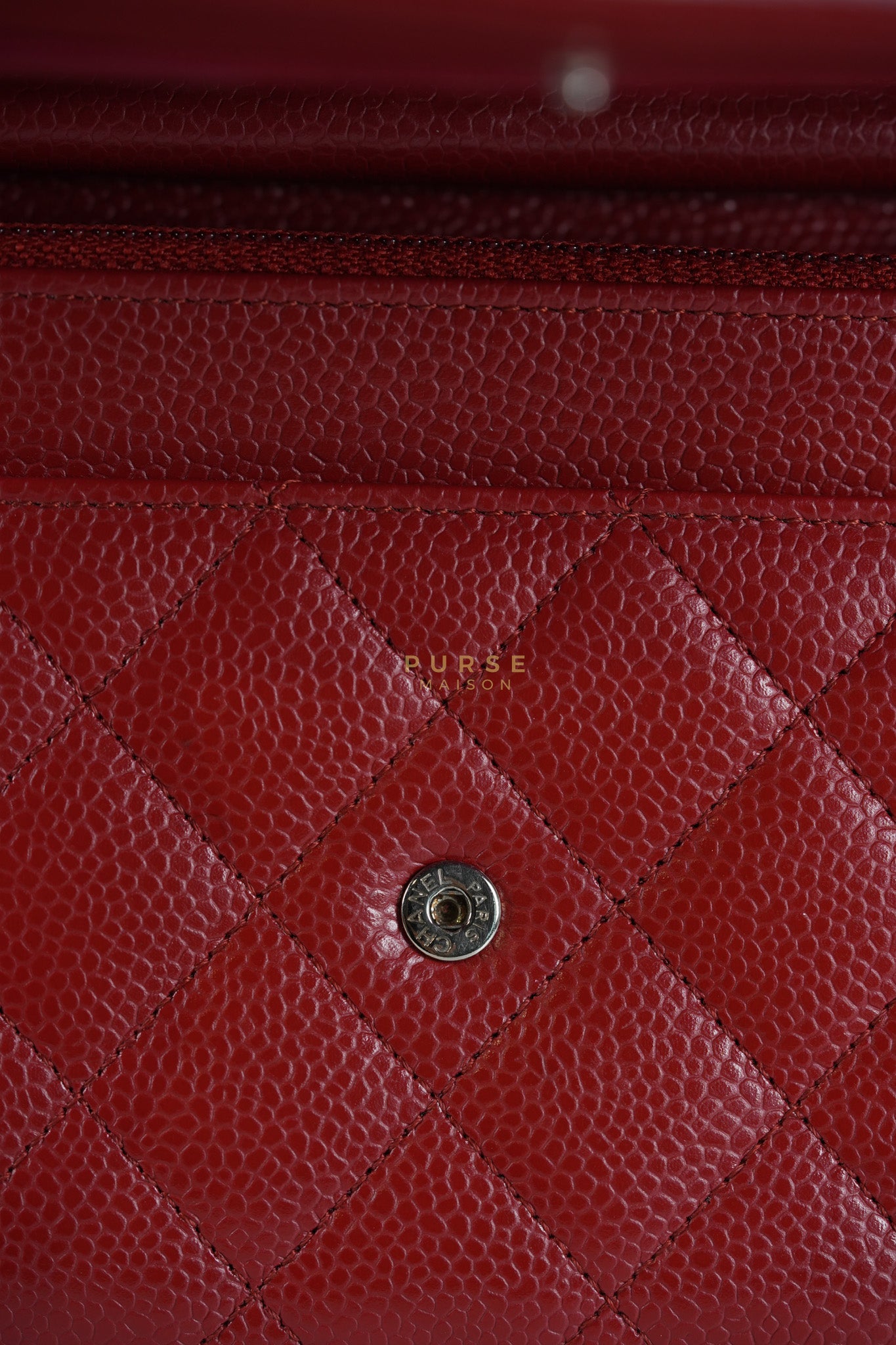 Wallet on Chain(WOC) in Red Caviar Leather Silver Hardware (Series 21) | Purse Maison Luxury Bags Shop