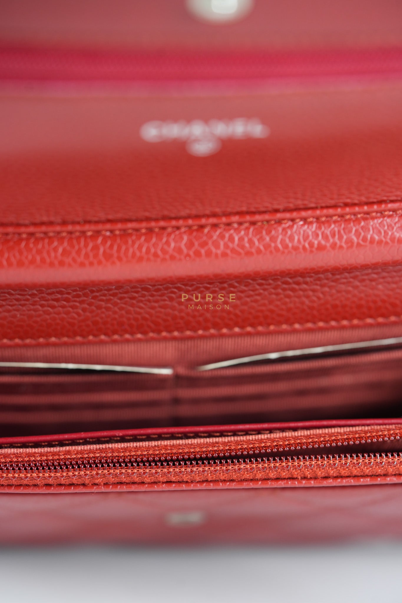 Wallet on Chain(WOC) in Red Caviar Leather Silver Hardware (Series 21) | Purse Maison Luxury Bags Shop