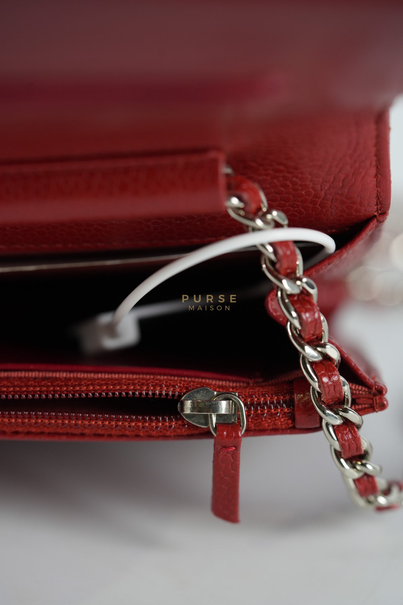 Wallet on Chain(WOC) in Red Caviar Leather Silver Hardware (Series 21) | Purse Maison Luxury Bags Shop
