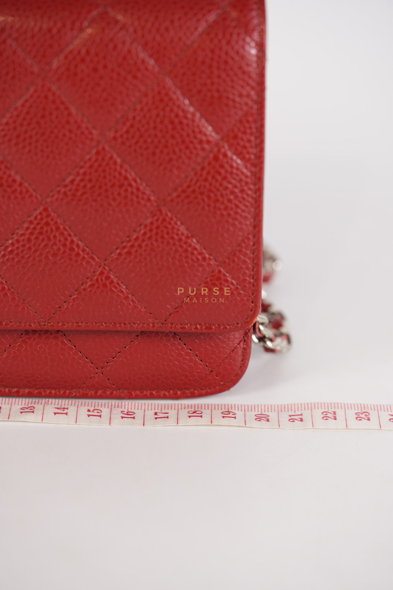 Wallet on Chain(WOC) in Red Caviar Leather Silver Hardware (Series 21) | Purse Maison Luxury Bags Shop