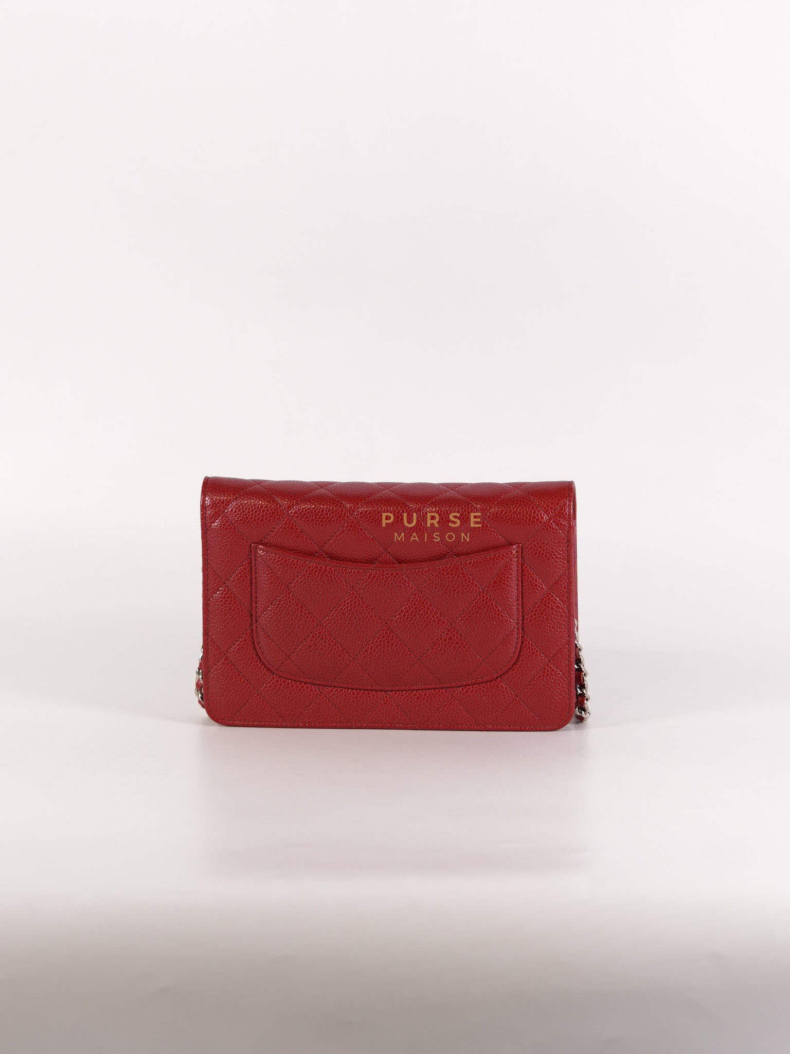 Wallet on Chain(WOC) in Red Caviar Leather Silver Hardware (Series 21) | Purse Maison Luxury Bags Shop