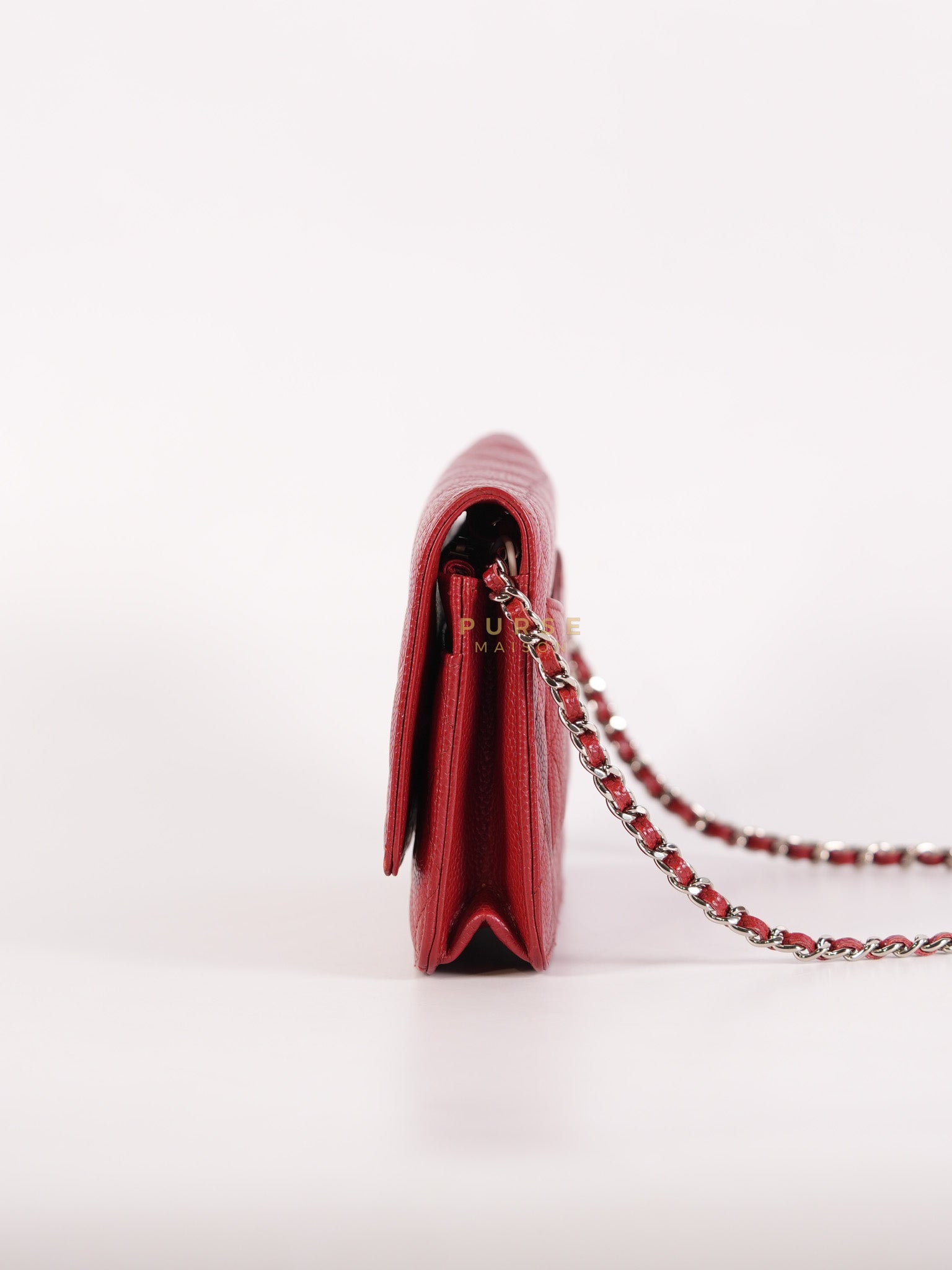 Wallet on Chain(WOC) in Red Caviar Leather Silver Hardware (Series 21) | Purse Maison Luxury Bags Shop