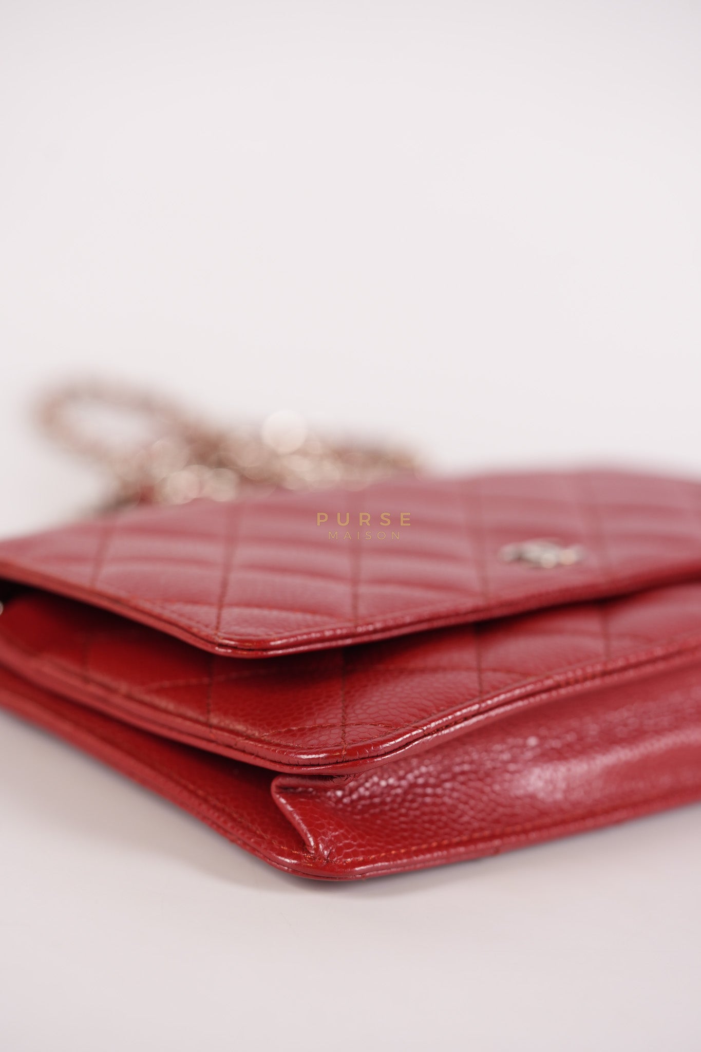 Wallet on Chain(WOC) in Red Caviar Leather Silver Hardware (Series 21) | Purse Maison Luxury Bags Shop