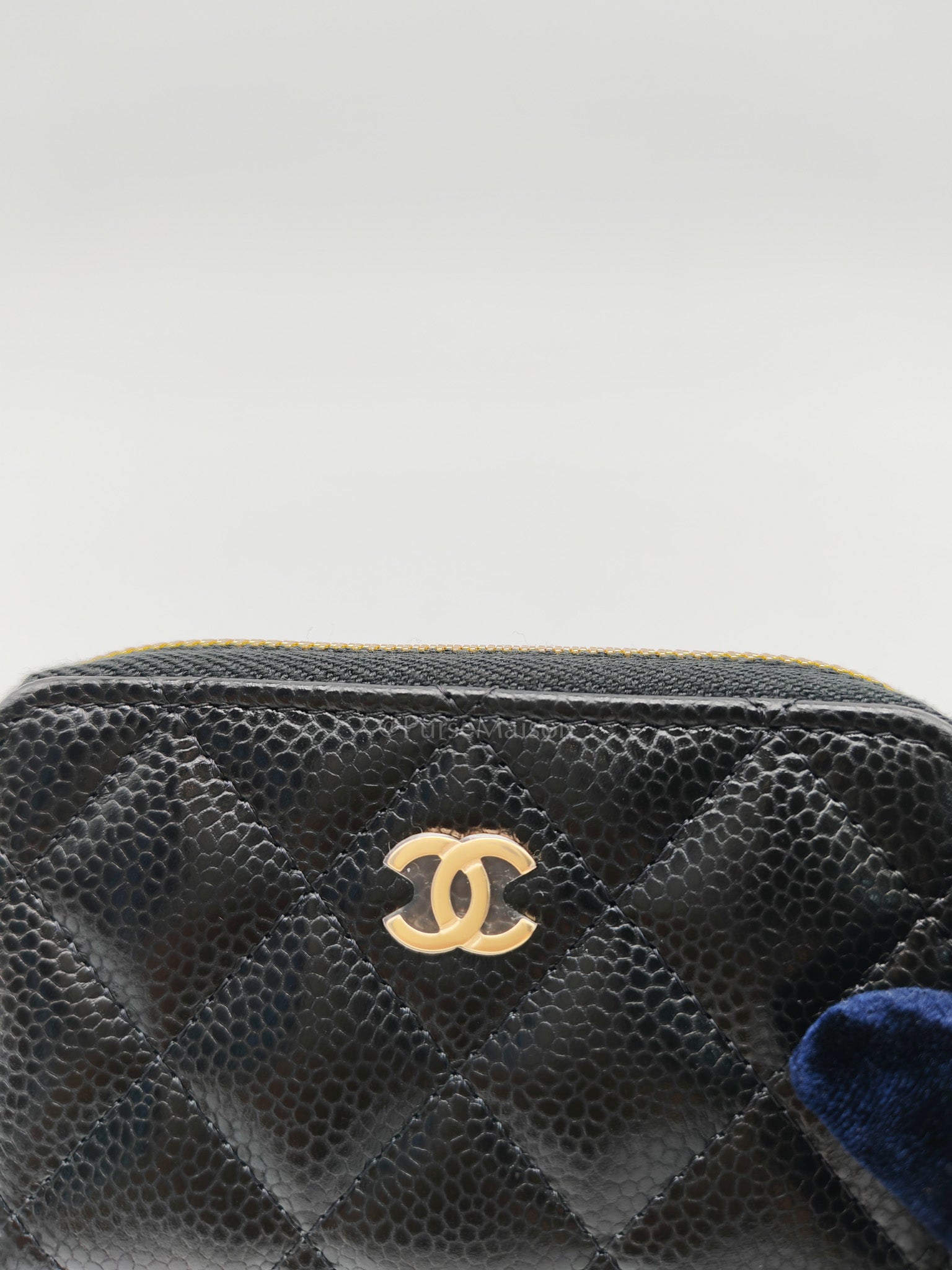 Zipped Card Holder in Black Caviar Leather & Gold Hardware Microchip