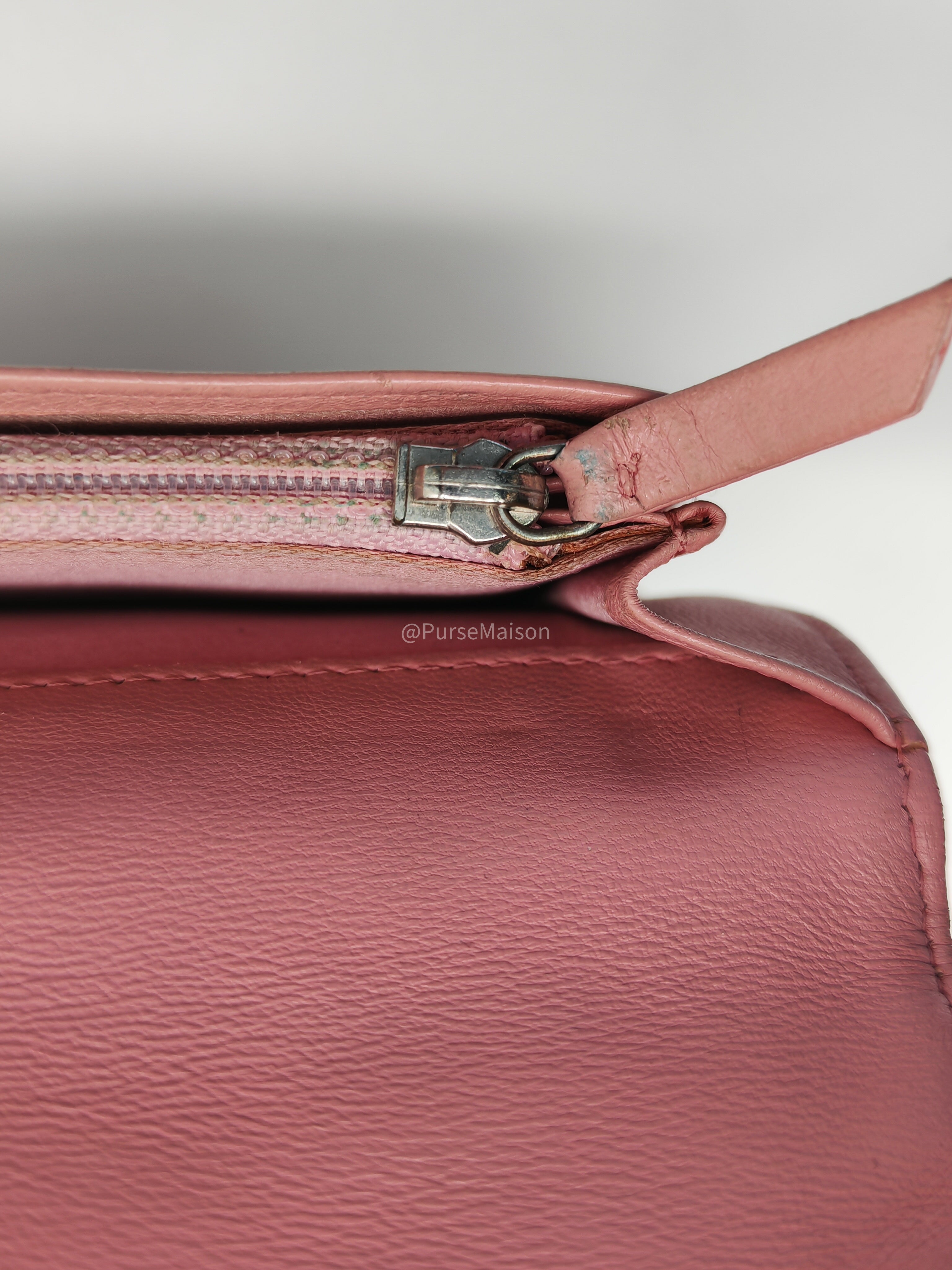 Chanel Camellia Emobossed Long Wallet in Peach Pink Lambskin Leather and Silver Hardware Series 15