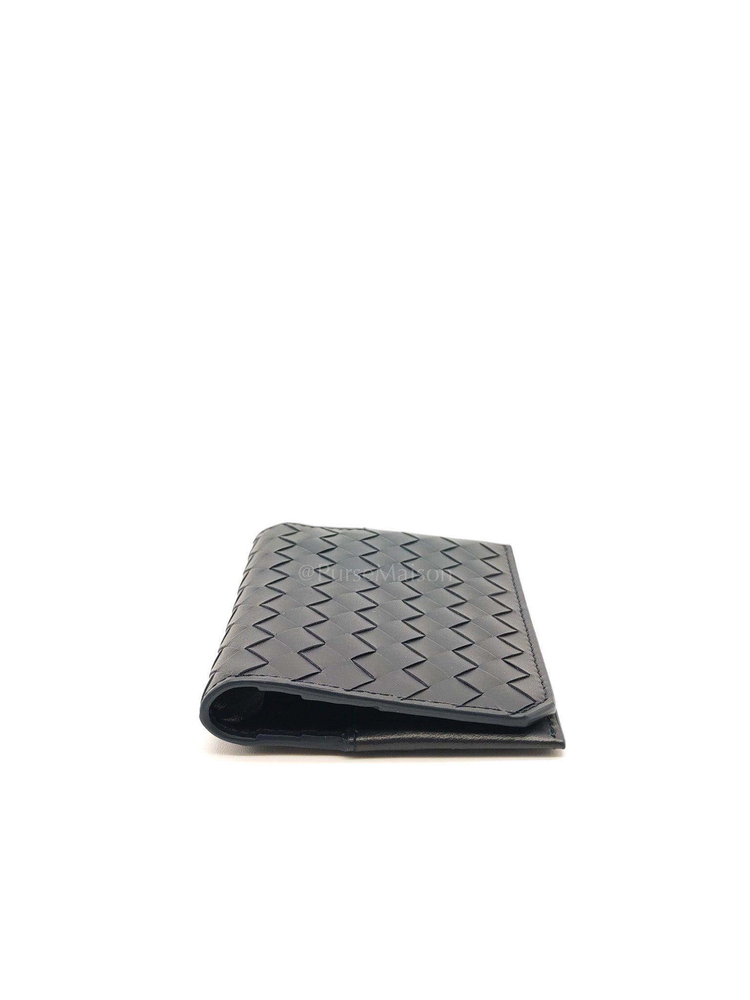 Intercciato Piccolo Bi-fold Wallet in Navy Blue Woven Leather