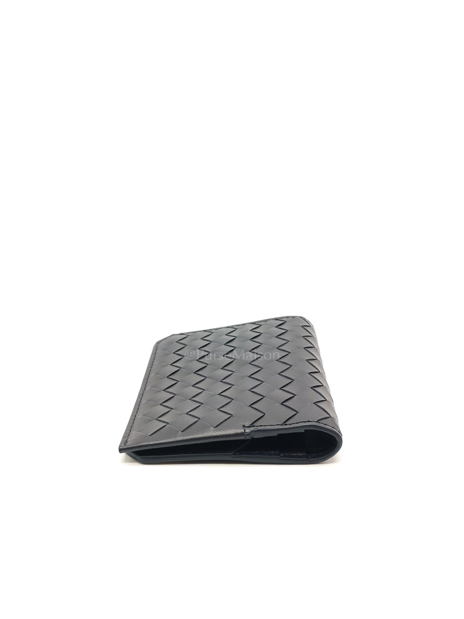 Intercciato Piccolo Bi-fold Wallet in Navy Blue Woven Leather