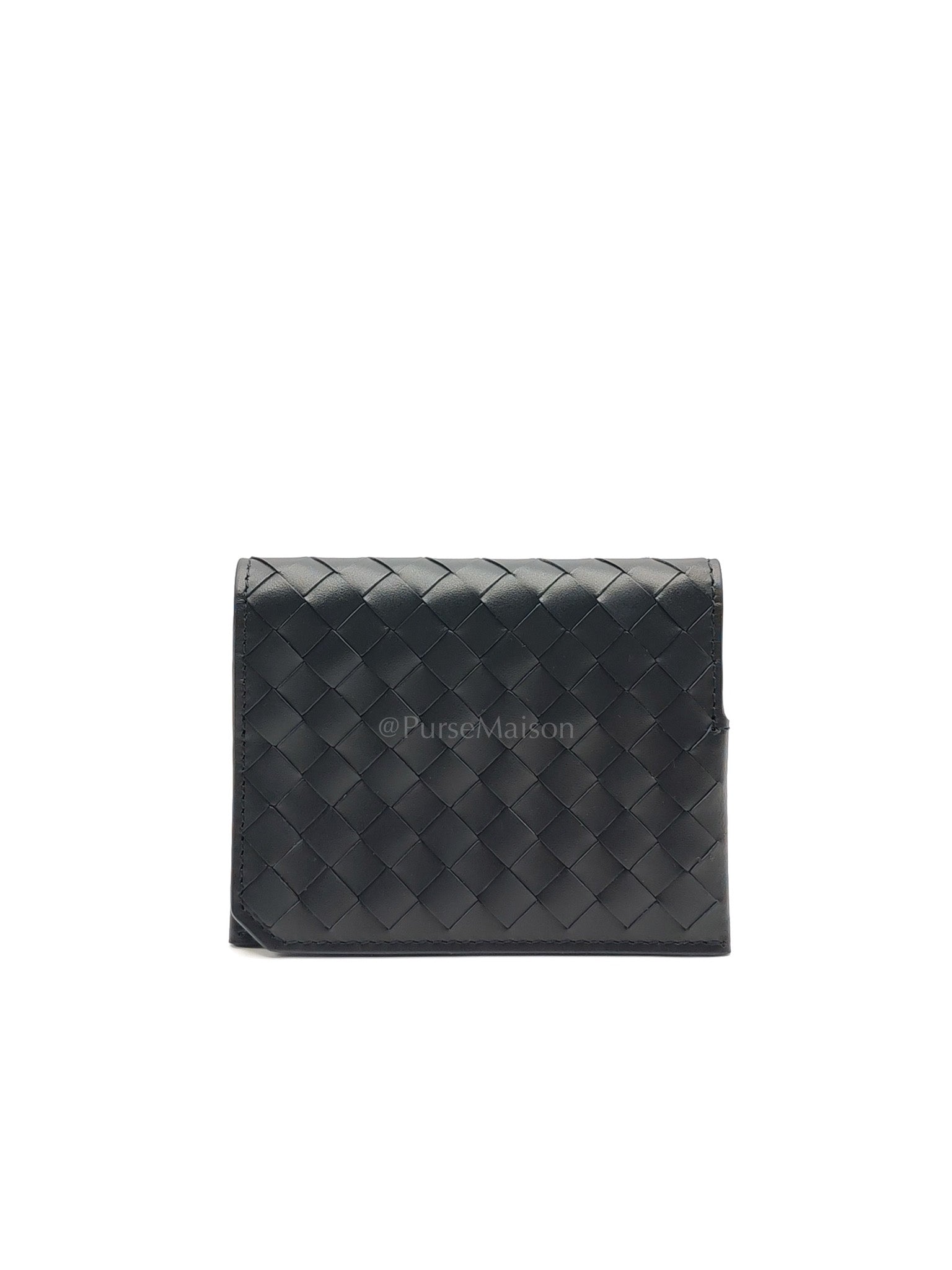 Intercciato Piccolo Bi-fold Wallet in Navy Blue Woven Leather