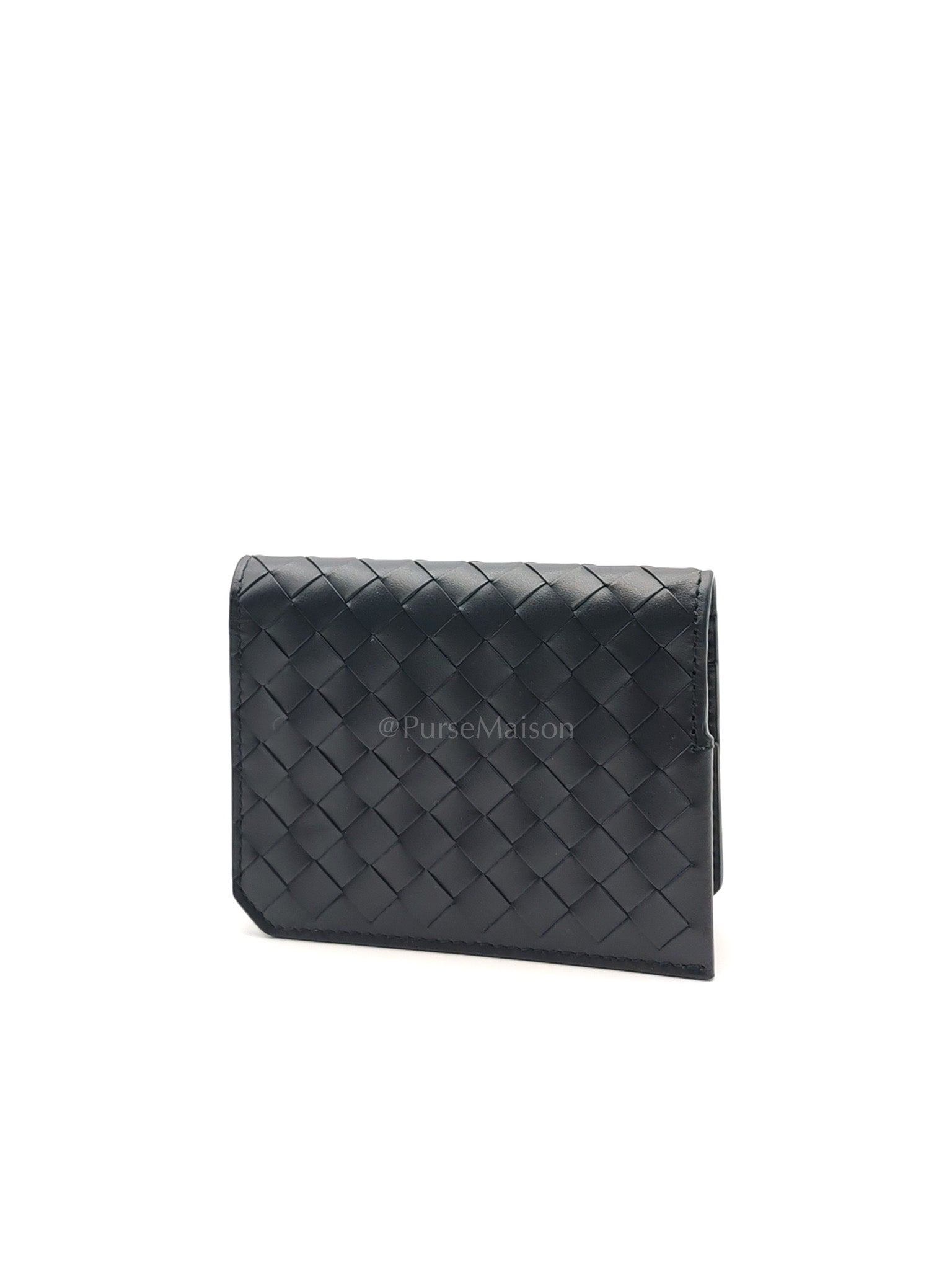 Intercciato Piccolo Bi-fold Wallet in Navy Blue Woven Leather