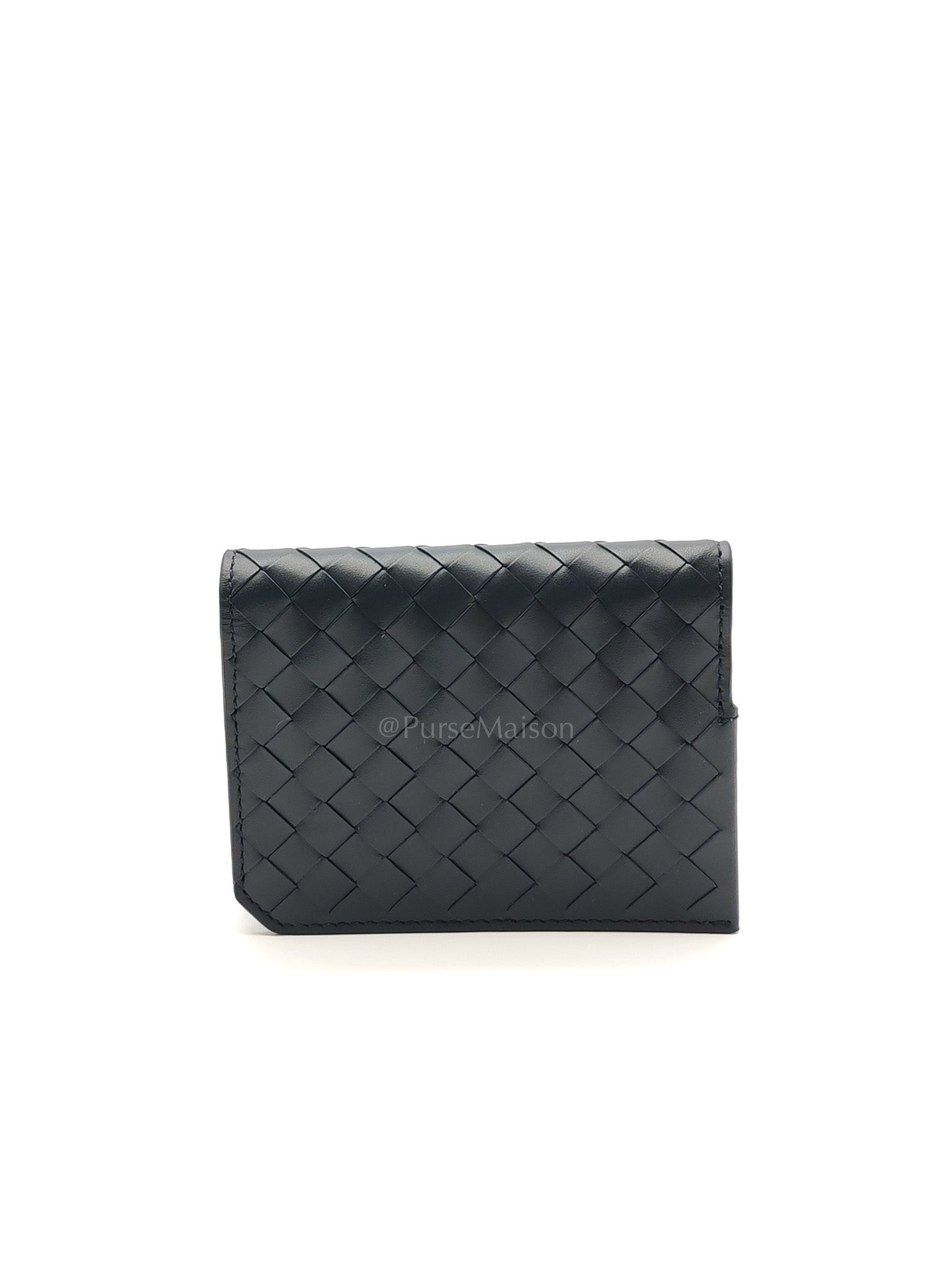 Intercciato Piccolo Bi-fold Wallet in Navy Blue Woven Leather