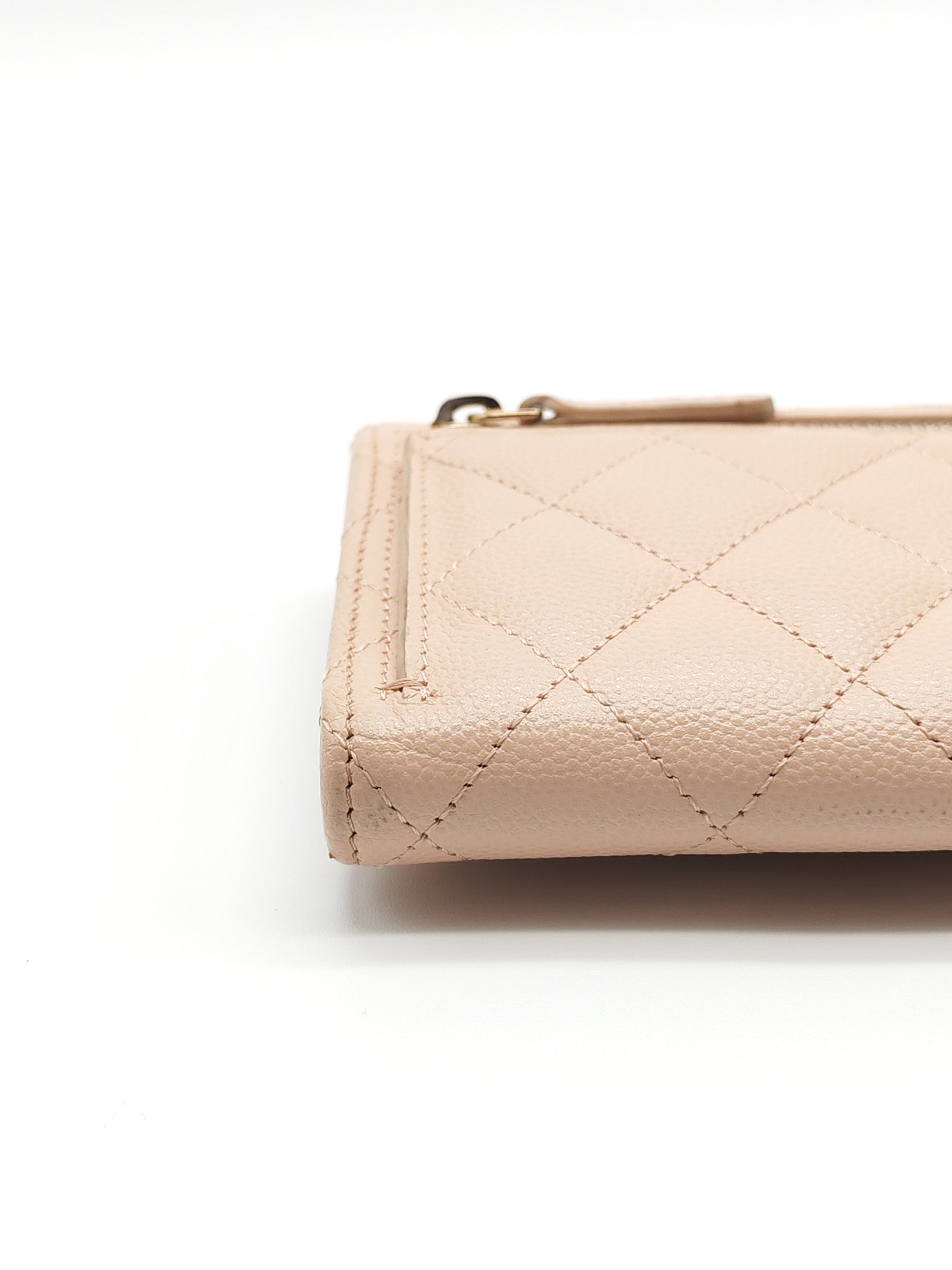 Classic Coin Case Flap Compact Wallet in Iredescent Beige Quilted Caviar Leather & Gold Hardware Series 31