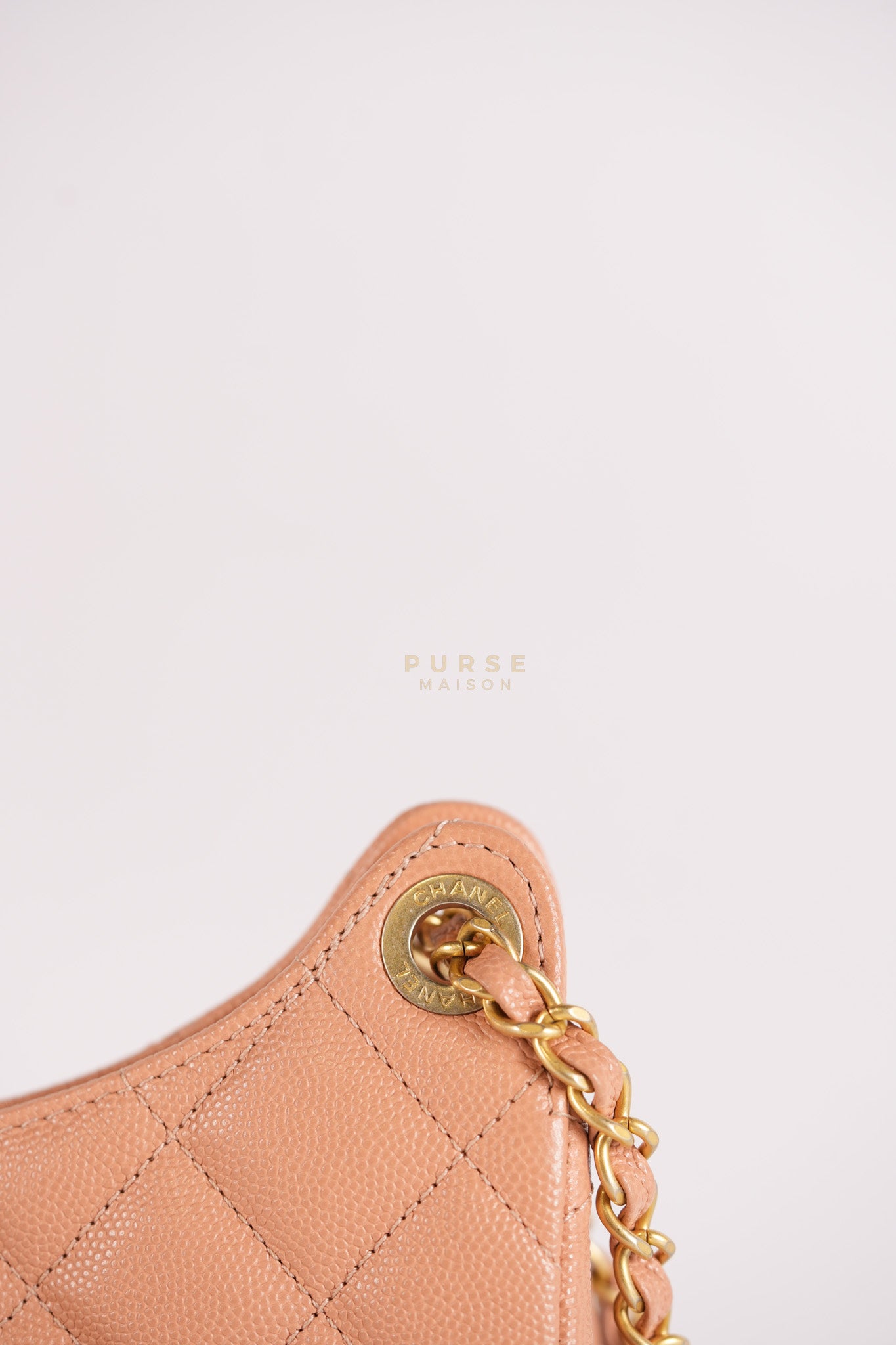 Wavy Small Hobo Caramel Caviar Leather in Aged Gold Hardware (Microchip) | Purse Maison Luxury Bags Shop