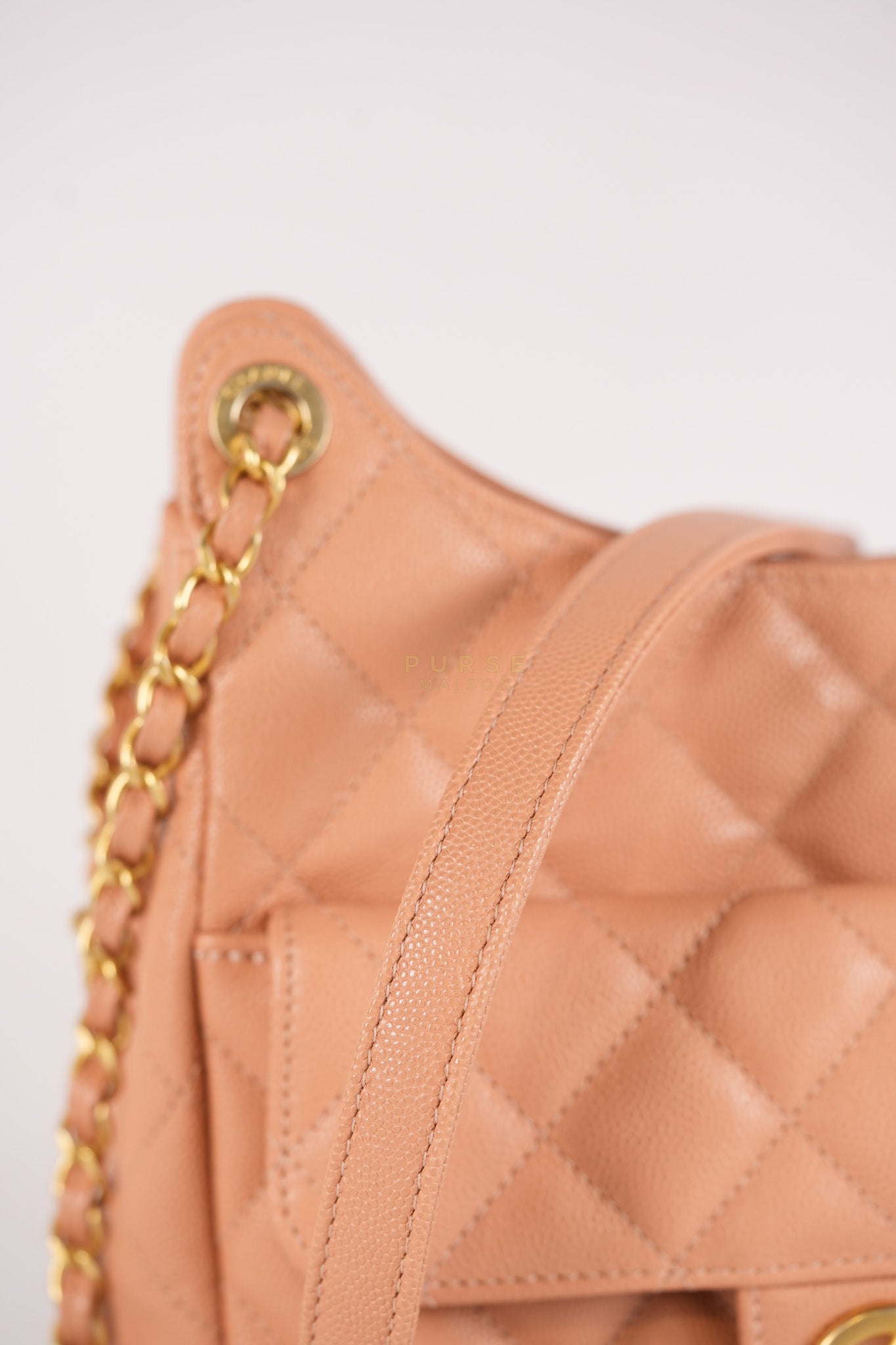 Wavy Small Hobo Caramel Caviar Leather in Aged Gold Hardware (Microchip) | Purse Maison Luxury Bags Shop