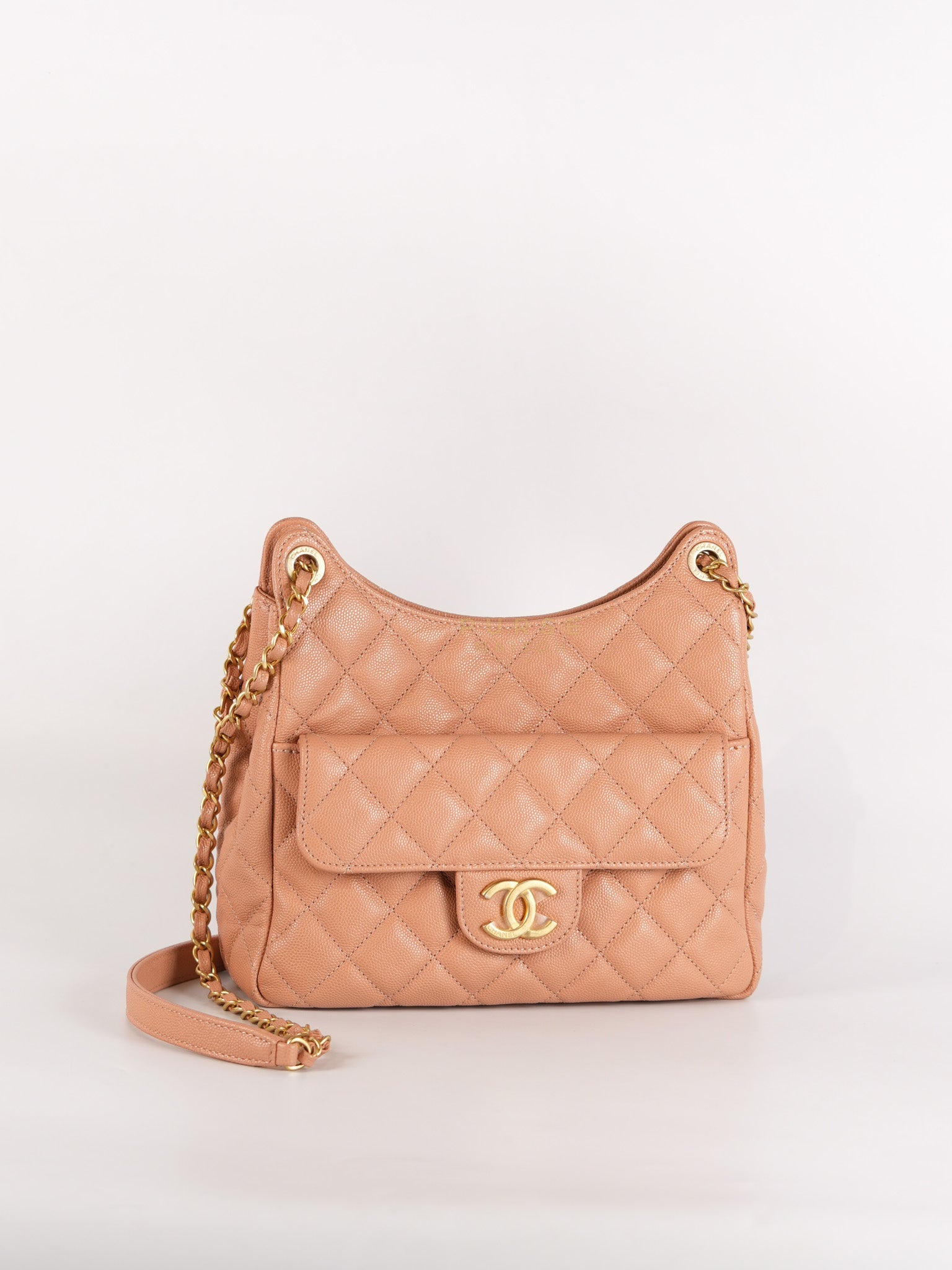 Wavy Small Hobo Caramel Caviar Leather in Aged Gold Hardware (Microchip) | Purse Maison Luxury Bags Shop