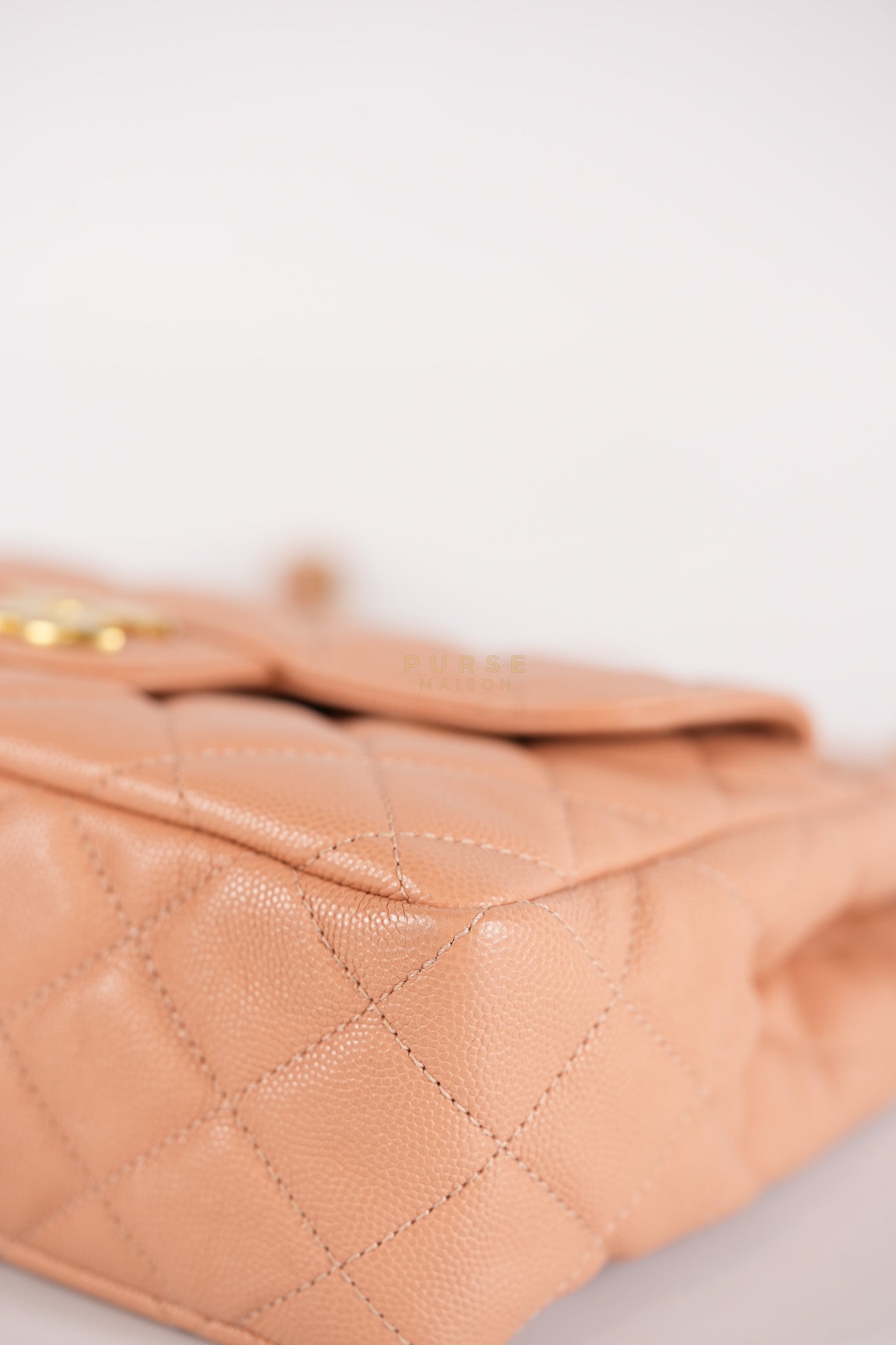 Wavy Small Hobo Caramel Caviar Leather in Aged Gold Hardware (Microchip) | Purse Maison Luxury Bags Shop