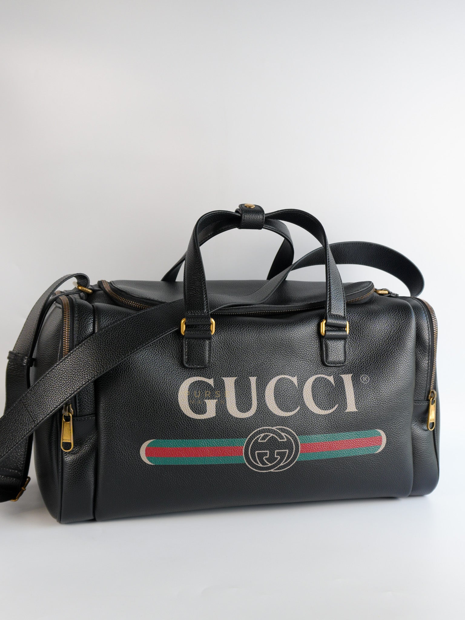 Web Logo Weekender Black Calfskin Duffle Bag | Purse Maison Luxury Bags Shop