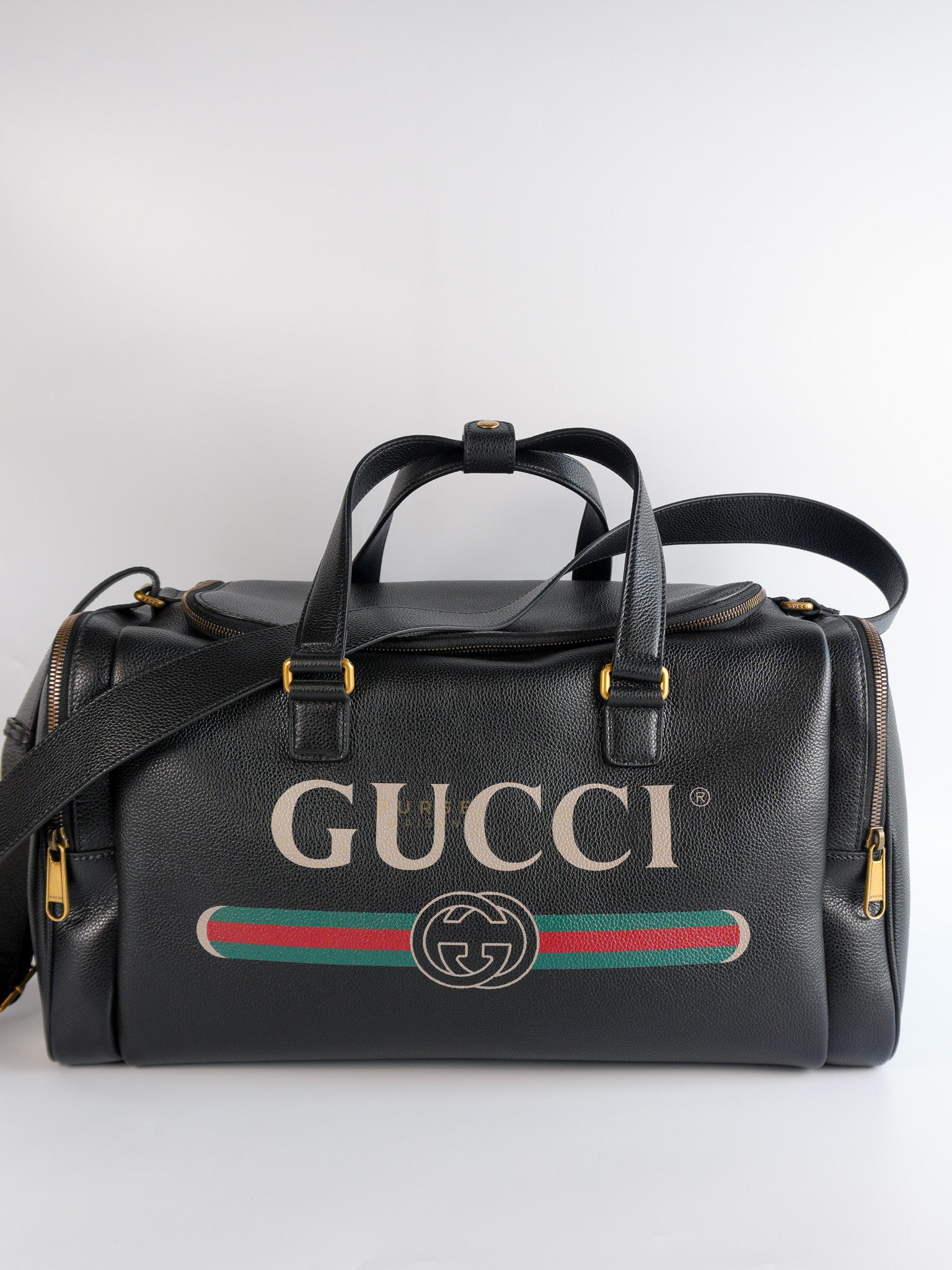 Web Logo Weekender Black Calfskin Duffle Bag | Purse Maison Luxury Bags Shop