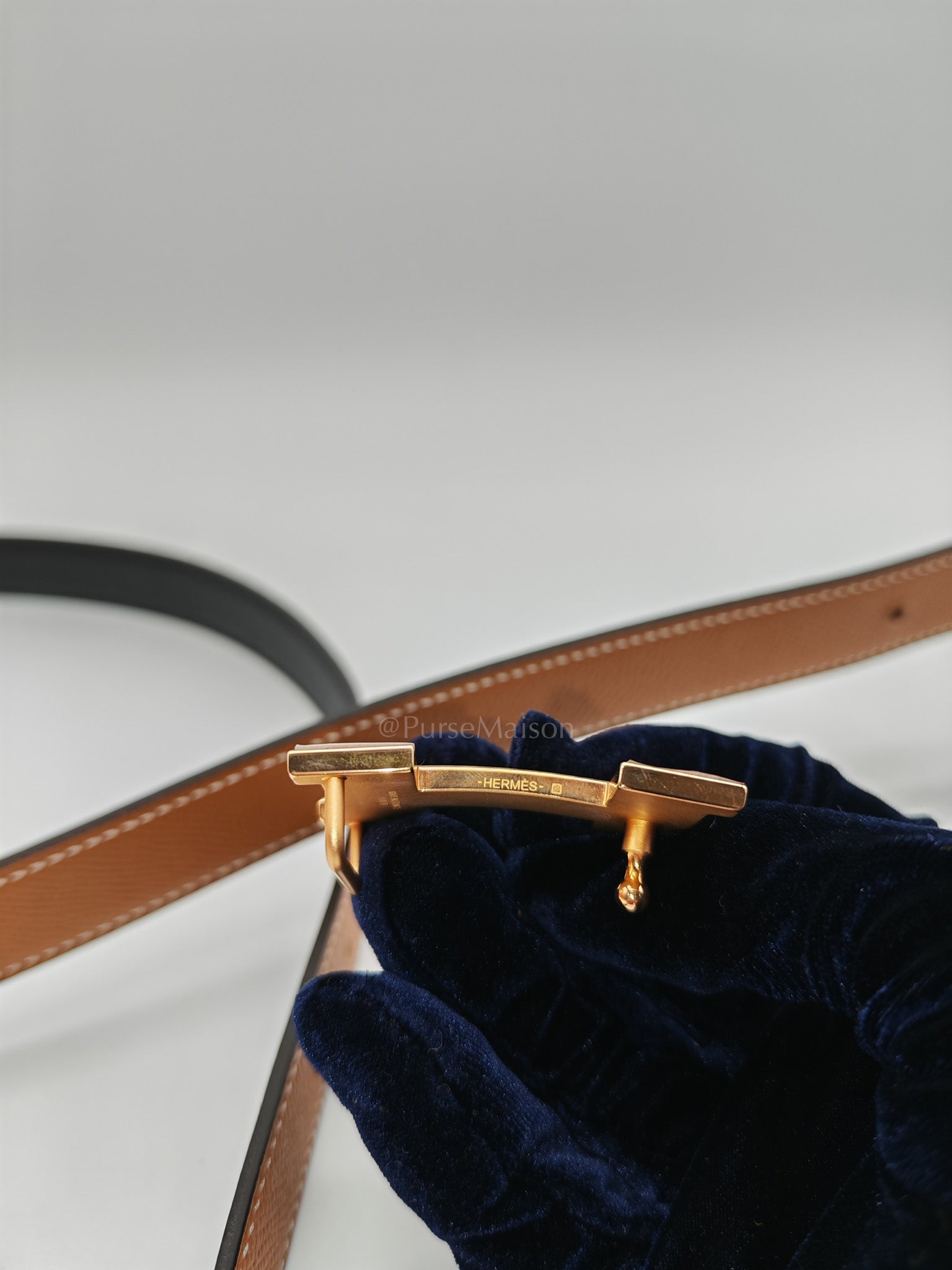 Constance Belt in Gold Epsom Leather & Rose Gold Buckle Stamp C(2023) Size 90