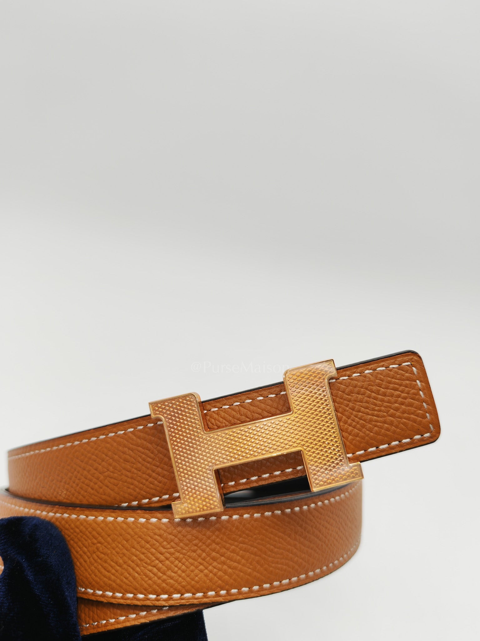 Constance Belt in Gold Epsom Leather & Rose Gold Buckle Stamp C(2023) Size 90