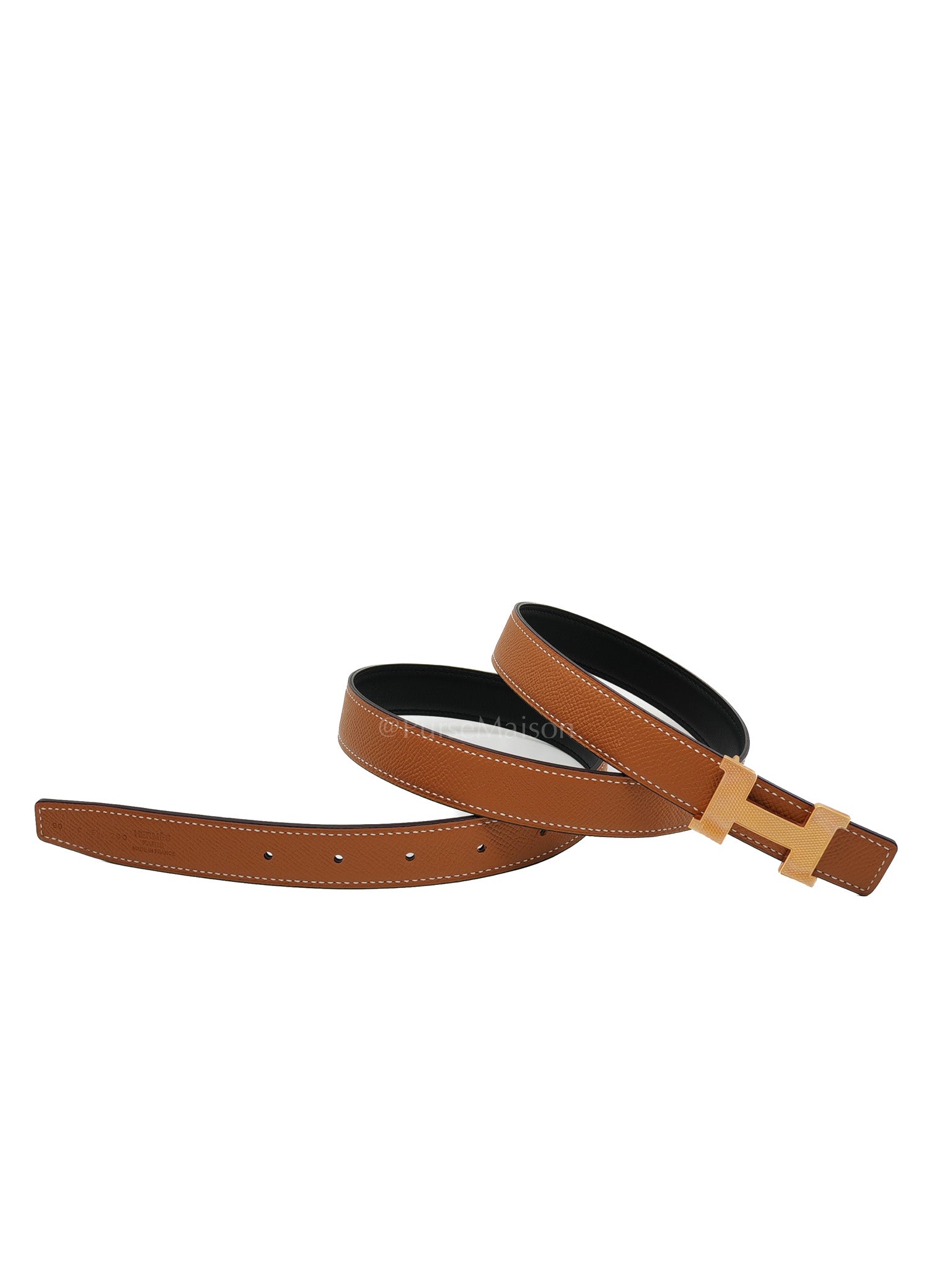 Constance Belt in Gold Epsom Leather & Rose Gold Buckle Stamp C(2023) Size 90