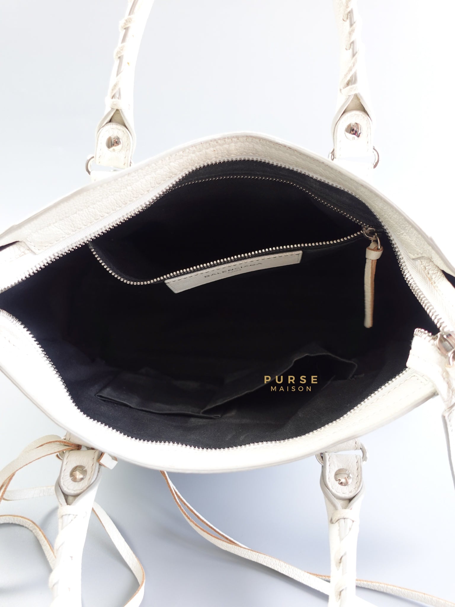 White Small City Silver Metallic Edge Bag | Purse Maison Luxury Bags Shop