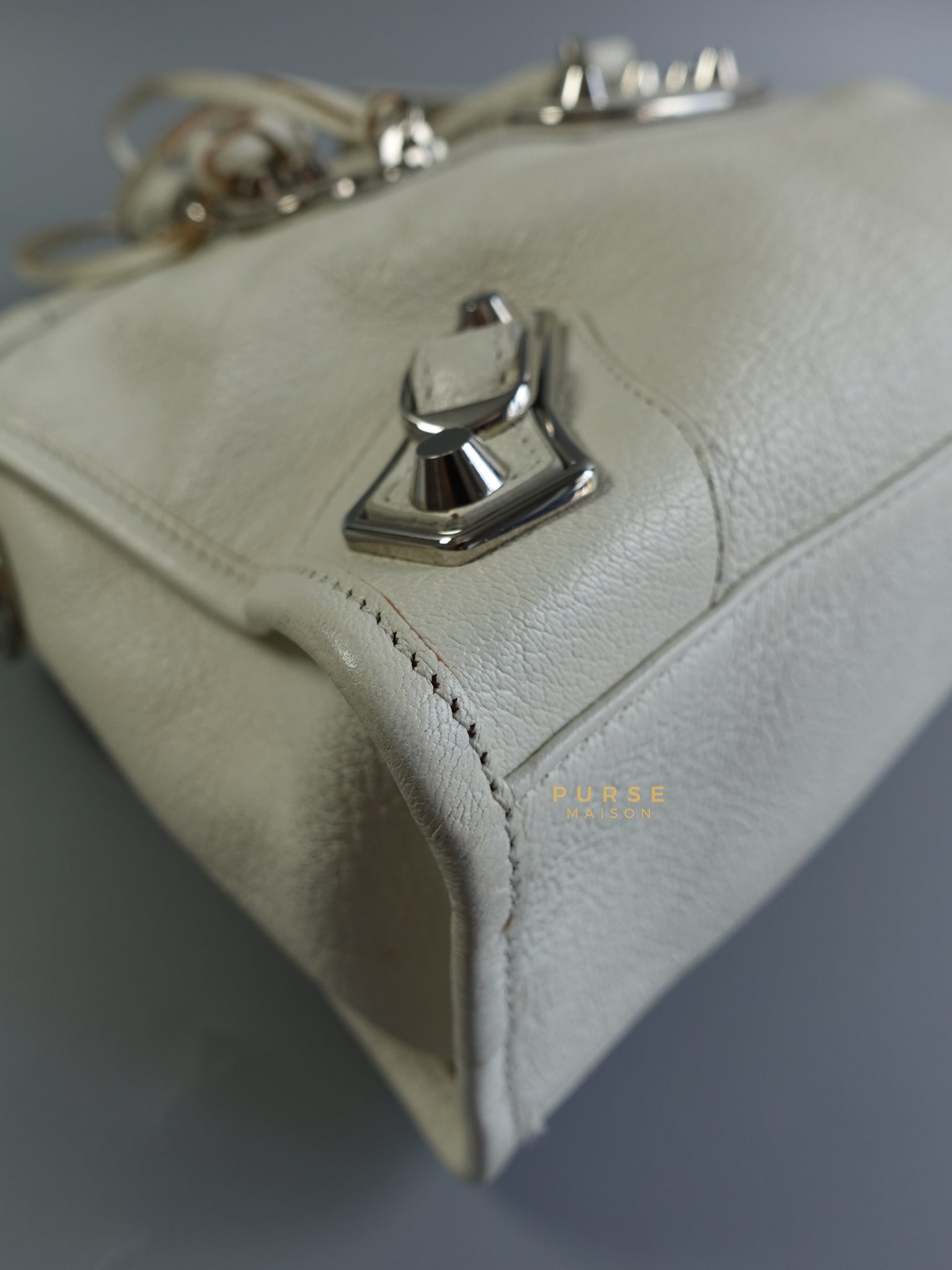 White Small City Silver Metallic Edge Bag | Purse Maison Luxury Bags Shop