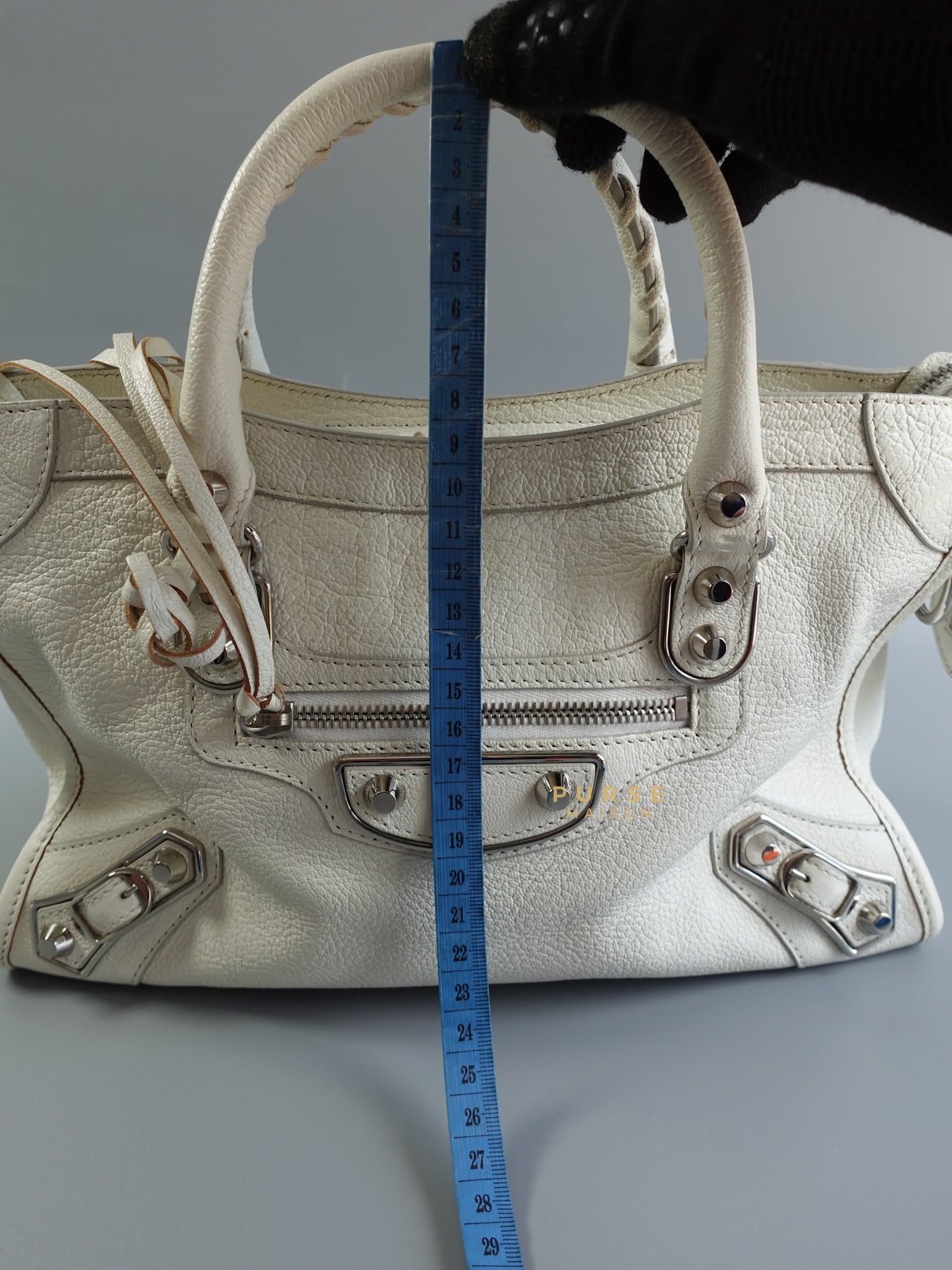 White Small City Silver Metallic Edge Bag | Purse Maison Luxury Bags Shop