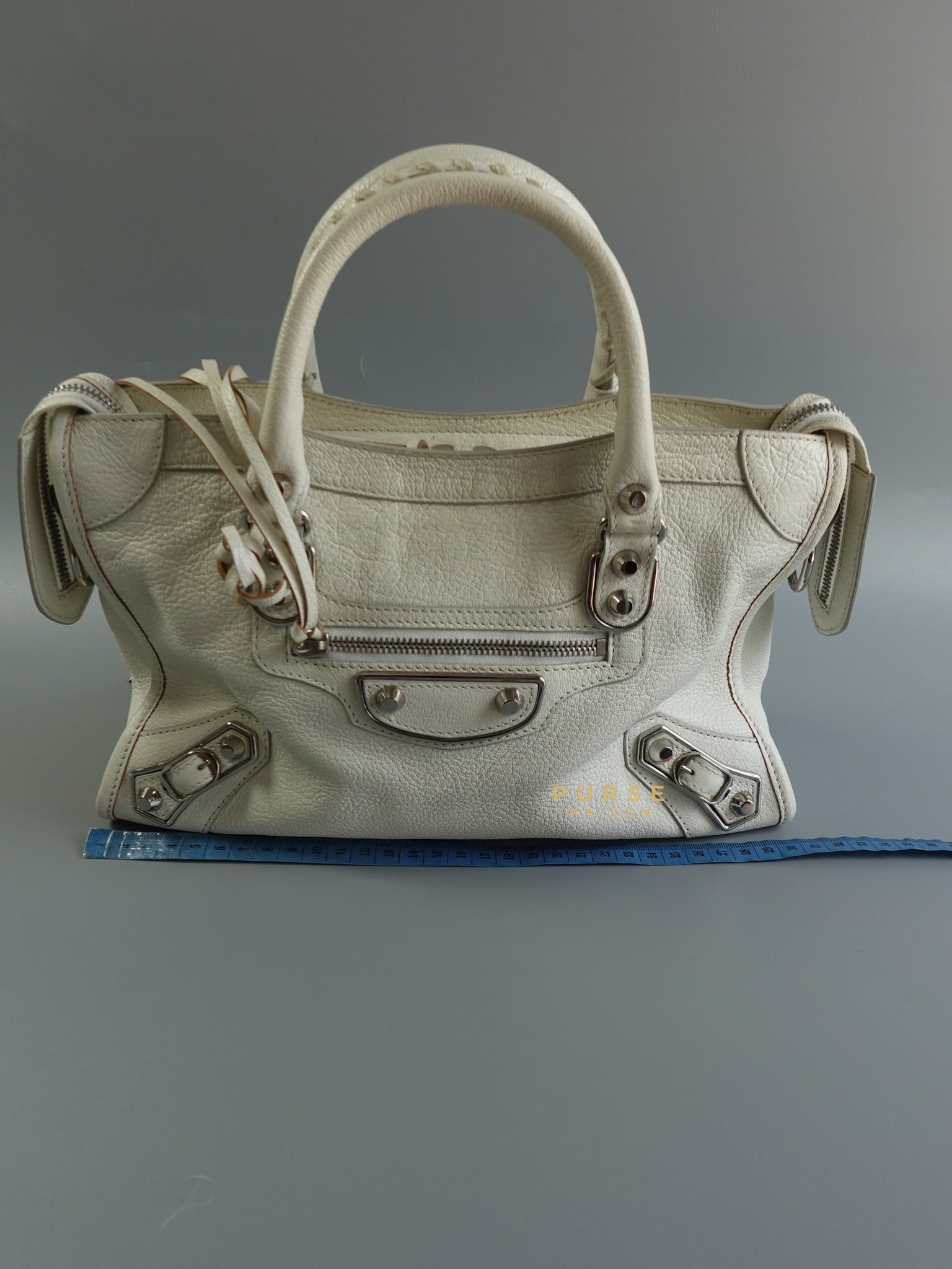 White Small City Silver Metallic Edge Bag | Purse Maison Luxury Bags Shop