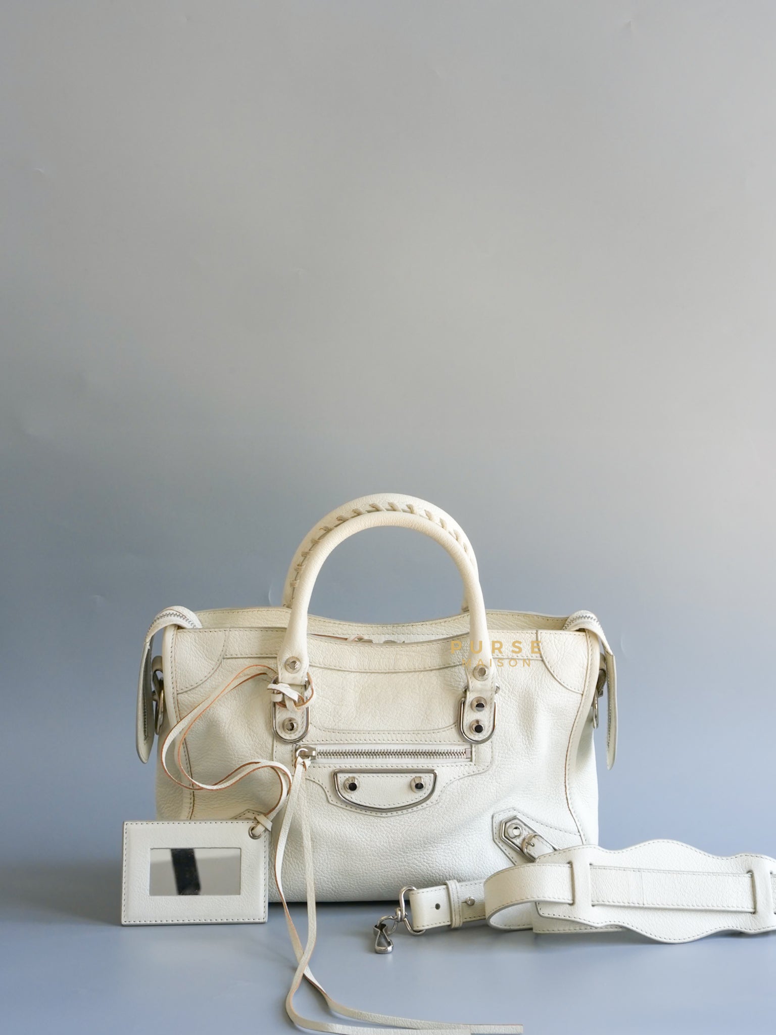 White Small City Silver Metallic Edge Bag | Purse Maison Luxury Bags Shop