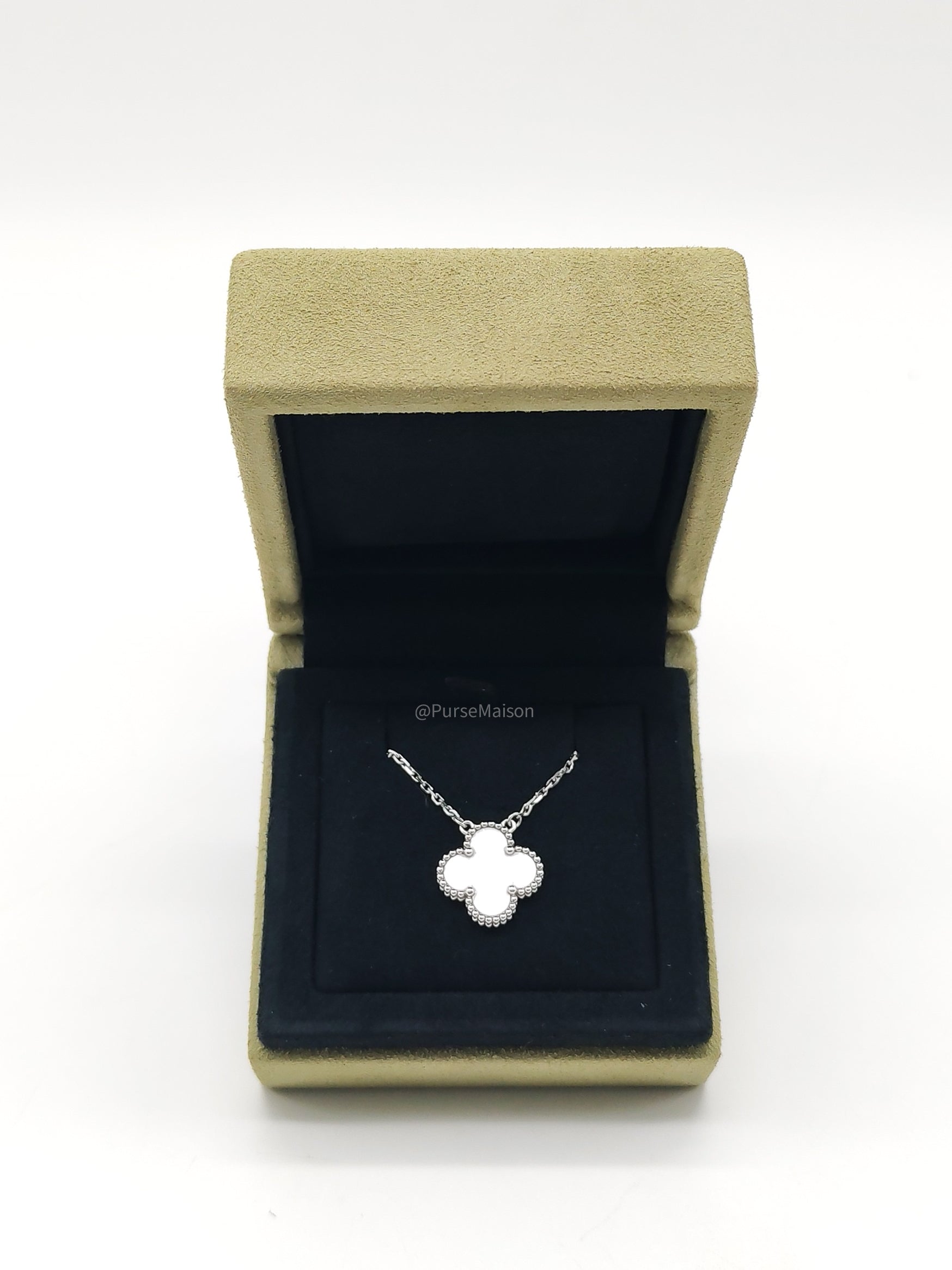 Van Cleef & Arpels Vintage Alhambra White MOP Pendant in 18k White Gold Necklace (2023)