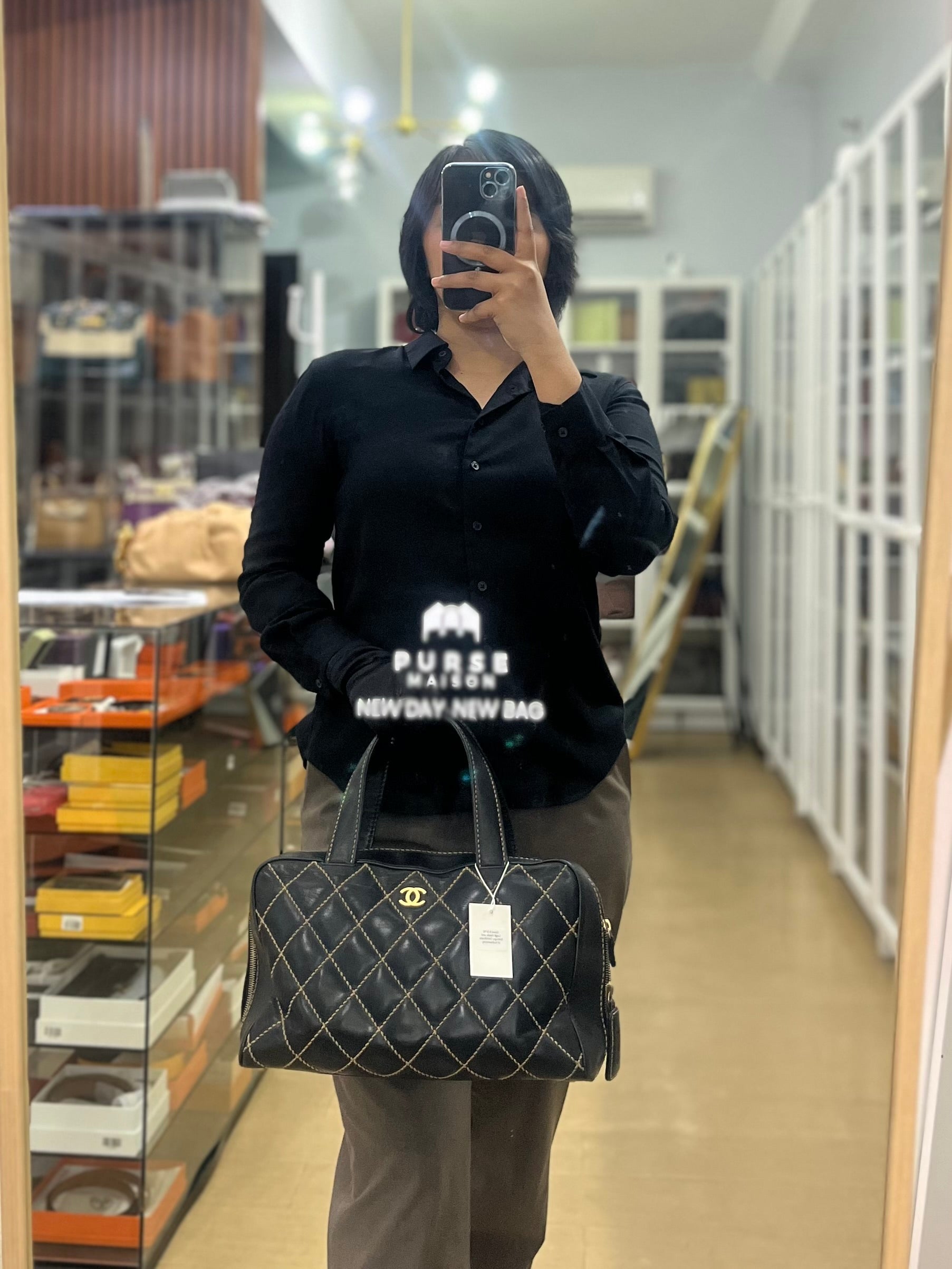 Wild Stitch Tote Bag in Black Calfskin Leather (Series 7) | Purse Maison Luxury Bags Shop