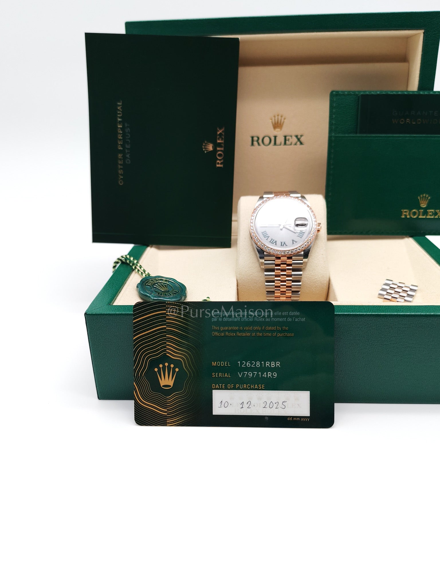 Wimbledon 36mm Oyster Perpetual Datejust Everose gold and Diamond Bezel Jubilee Stainless Steel Strap Year 2025 (Reference Number: 126281RBR) | Purse Maison Luxury Bags Shop