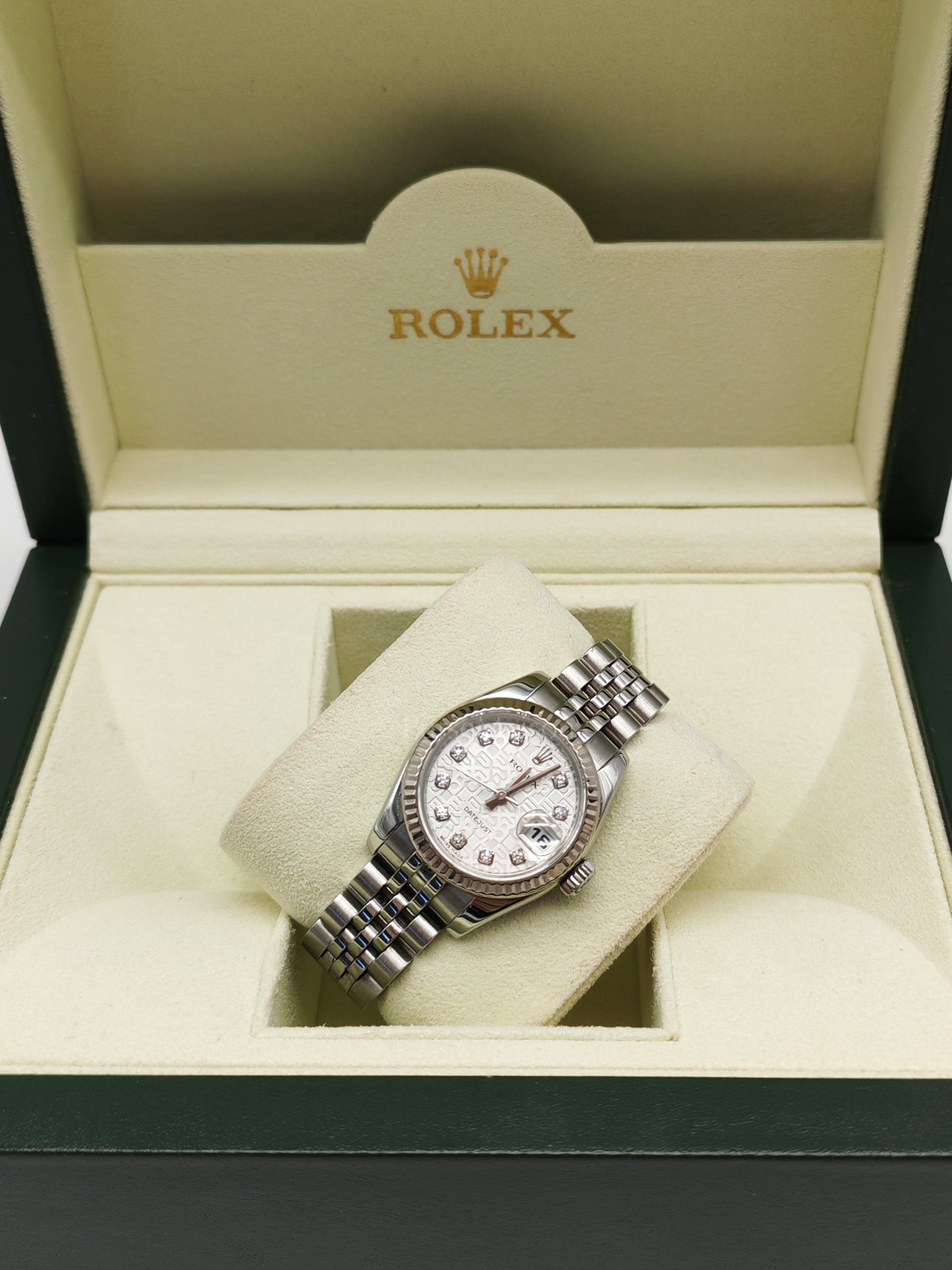 Lady-Datejust 26mm Reference 179174 18k White Gold Fluted Bezel Computer Dial & Jubilee Bracelet