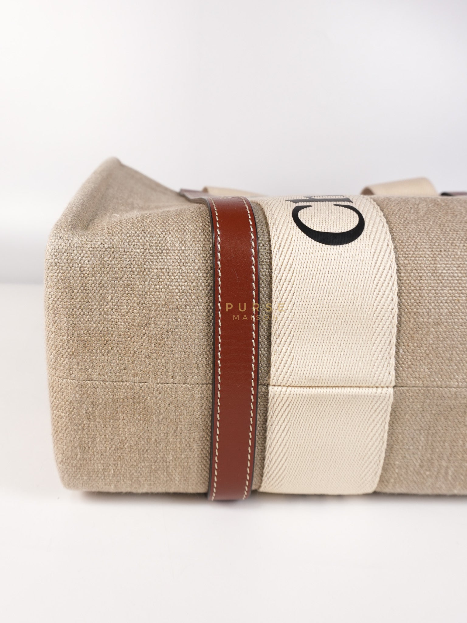 Woody Canvas & Calf Leather Tote Bag Medium | Purse Maison Luxury Bags Shop