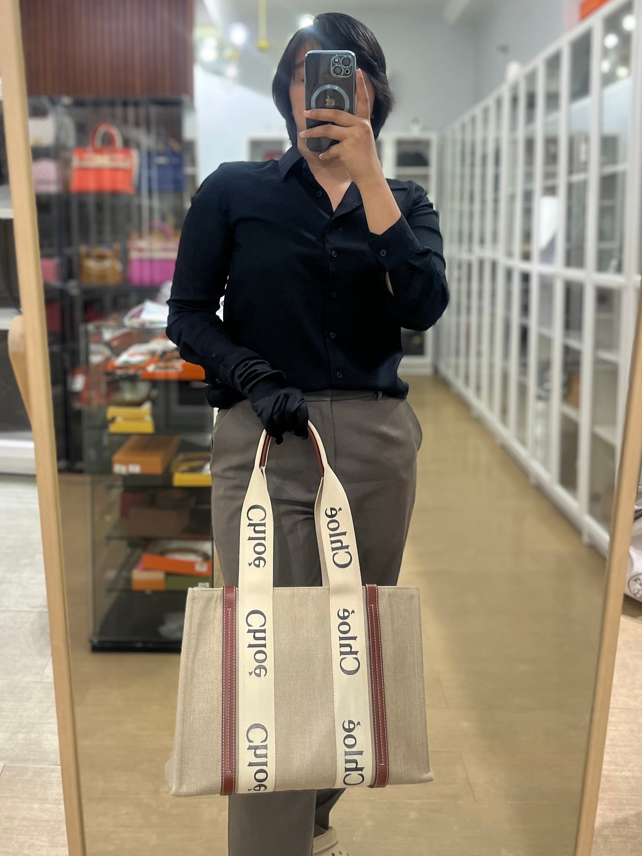 Woody Canvas & Calf Leather Tote Bag Medium | Purse Maison Luxury Bags Shop