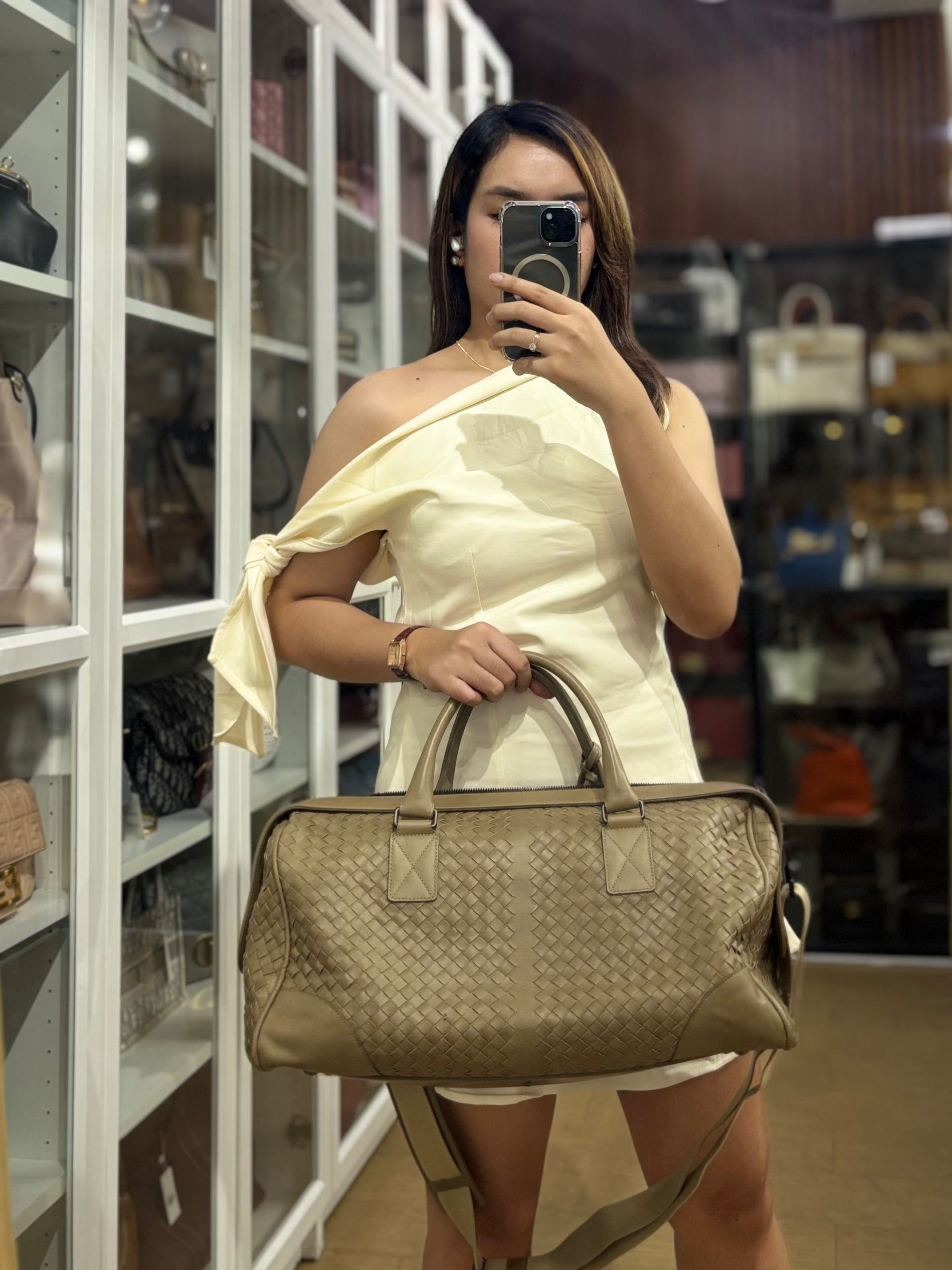 Woven Intrecciato Light Brown Nappa Duffel Bag | Purse Maison Luxury Bags Shop
