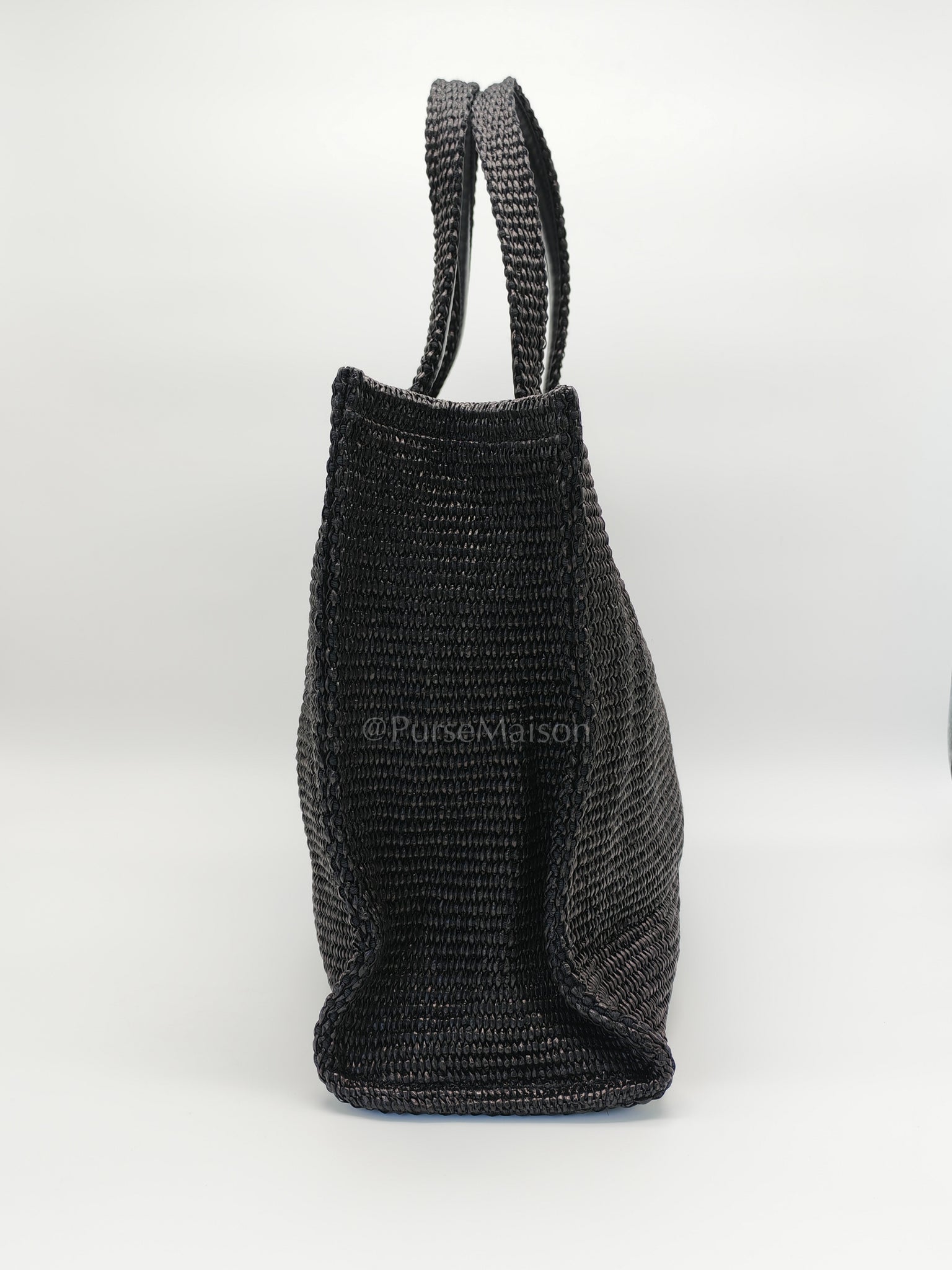 Woven Soft Raffia Medium Black Beach Tote Bag | Purse Maison Luxury Bags Shop