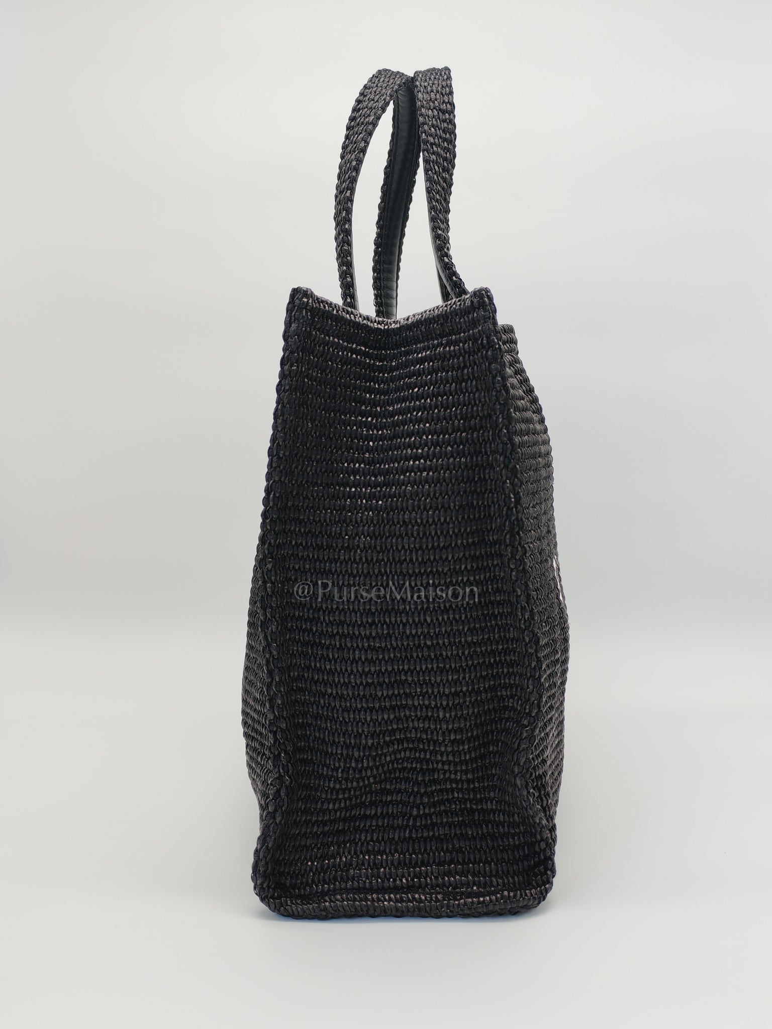 Woven Soft Raffia Medium Black Beach Tote Bag | Purse Maison Luxury Bags Shop